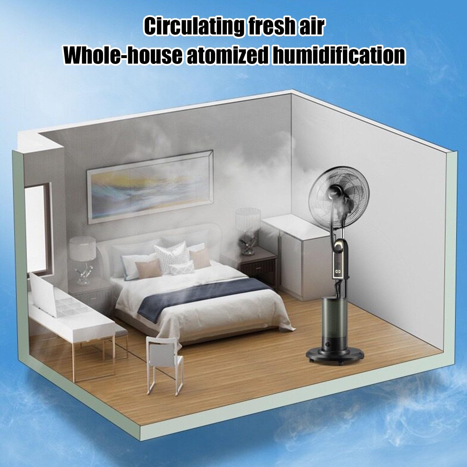Ventilador Suelo, Ventilador Nebulizador con 3 Velocidades de Enfriamiento Y Depósito de Agua Grande de 4 L (1,06 Galones); Ideal para Oficinas Y Uso Doméstico