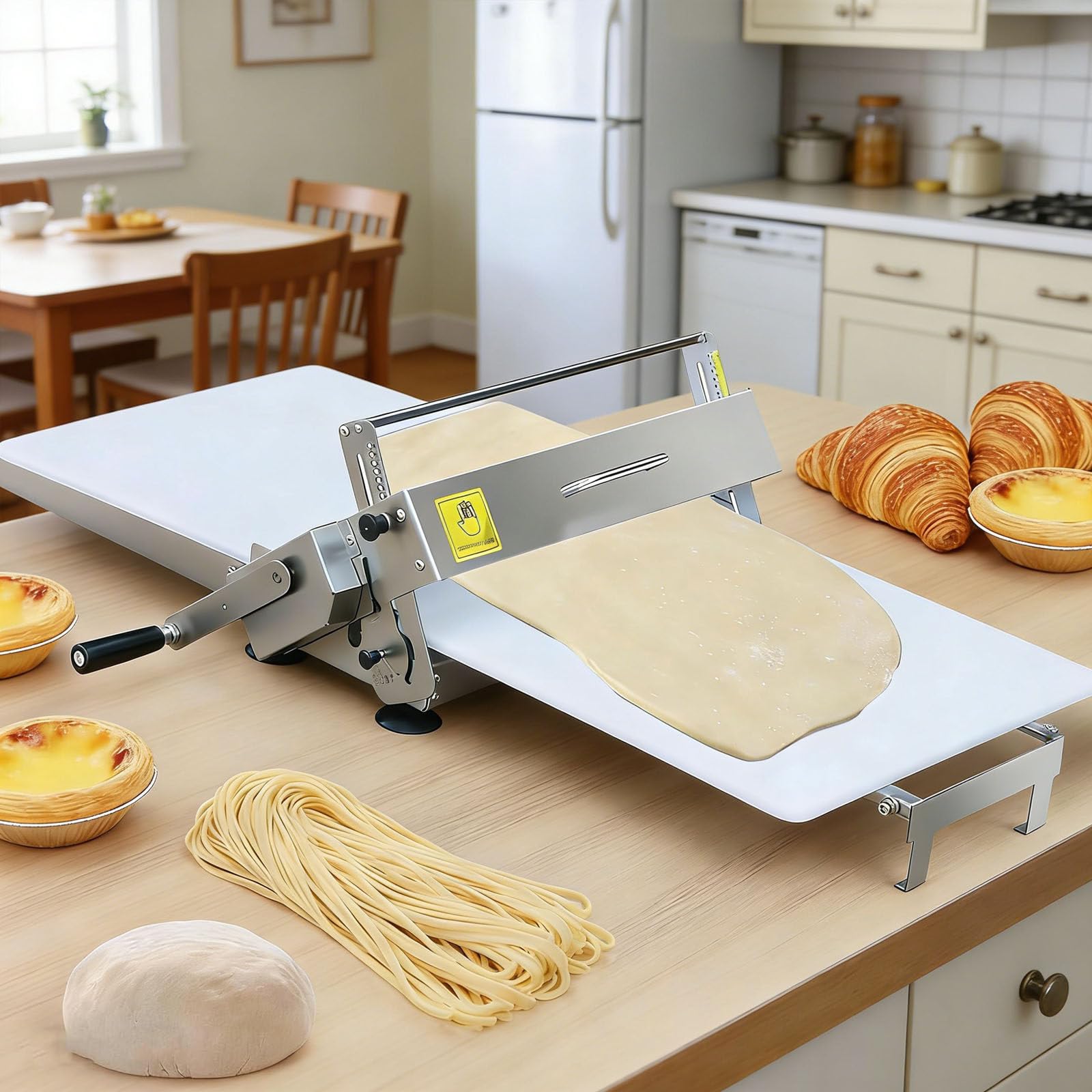 Sfogliatrice Manuale per Pasta, Rullo per Pasta in Acciaio Inox Con Spessore Regolabile Da 0 a 25 Mm, Sfogliatrice Pasticceria per Croissant, Pizza, Pasta, Per Uso Domestico E Commerciale 300