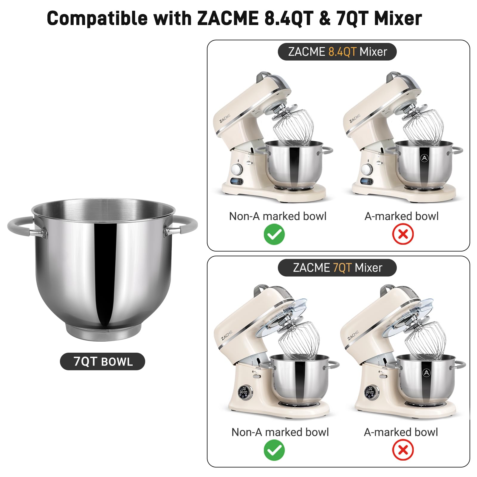 Amazon.com: ZACME 7.4QT Capacity Stainless Steel Bowl 8.4QT Stand