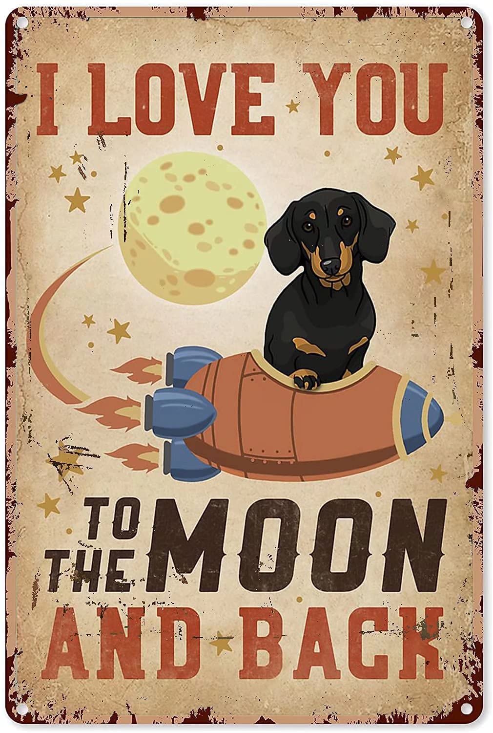 Tin Sign Dachshund Moon Wall Retro Tin Sign,Bathroom Decoration for Bars,Restaurants,Cafes and Bars,New Year,Metal Sign 12x16 Inches