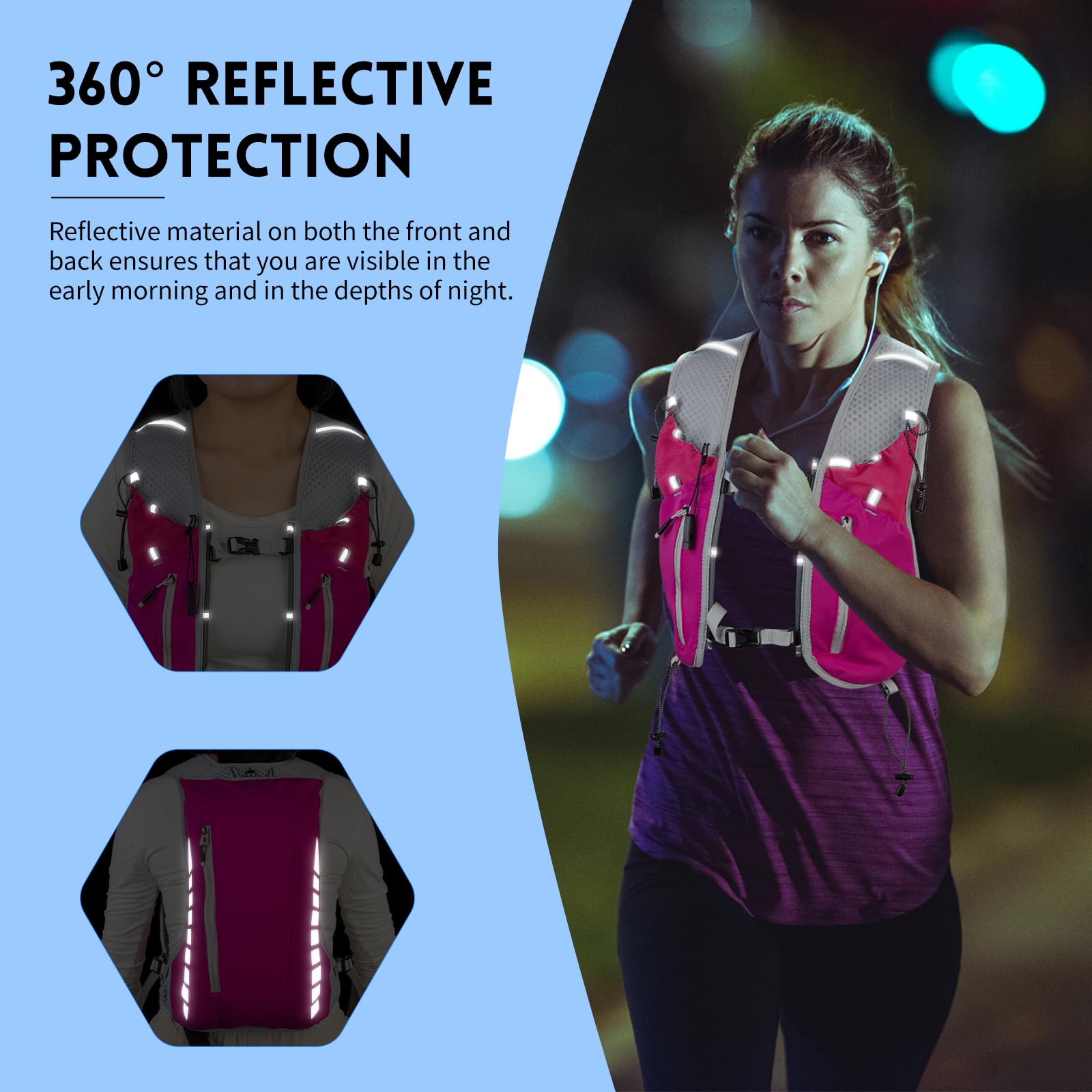 Expansea Zaino da Corsa 7L, Super Leggero Zaino Uomo & Donna, Tasche Multiple, Running Vest With Borraccia Morbida 500ml per Ciclismo, Maratona,Corsa, Arrampicata e Altri Sport All'Aria Aperta