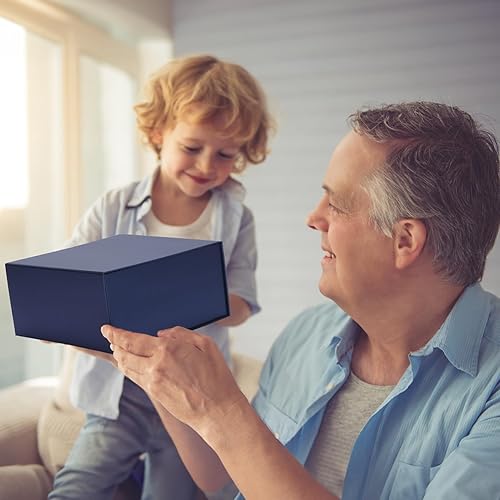 Miniatura 6 de Ditwis Paquete de 4 cajas de regalo de 8 x 8 x 4 pulgadas con tapas de cierre magnético, caja magnética azul para bodas, propuestas de dama de