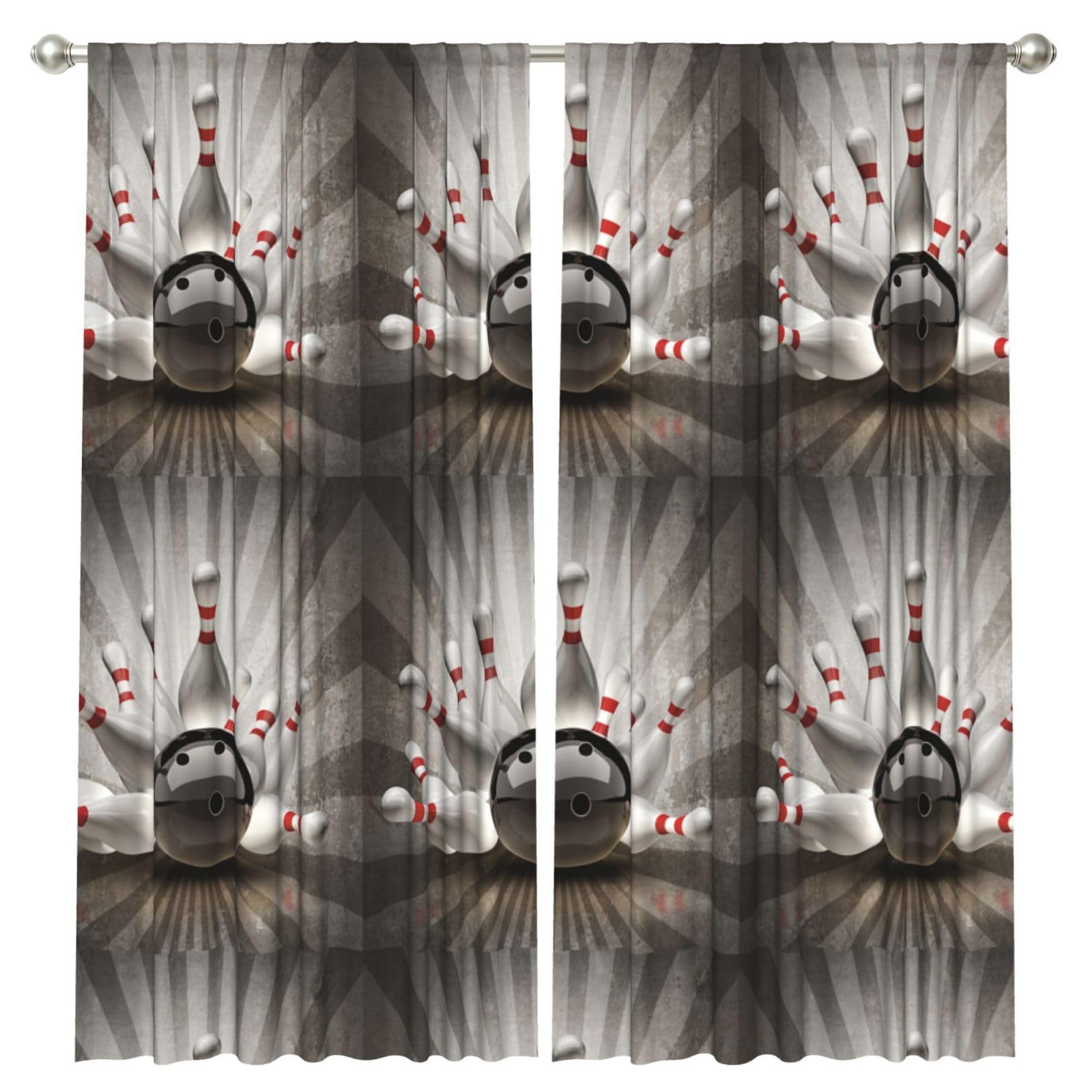 InOmak Bowling Ball Sport Vintage, 2 Panels Window Curtains 52 x 84 Inch Blackout Curtains for Living Room Bedroom