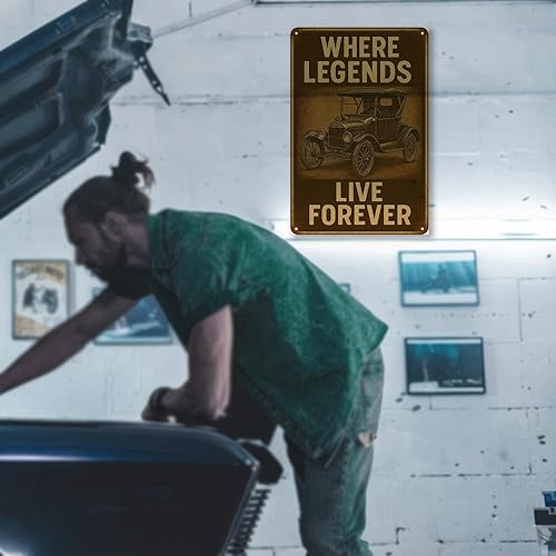 Miniatura 7 de Letrero de metal retro clásico para garaje, vintage, "Enjoy The Ride" Ford Modelo T, arte de pared de aluminio rústico, barra de cueva para hombre,