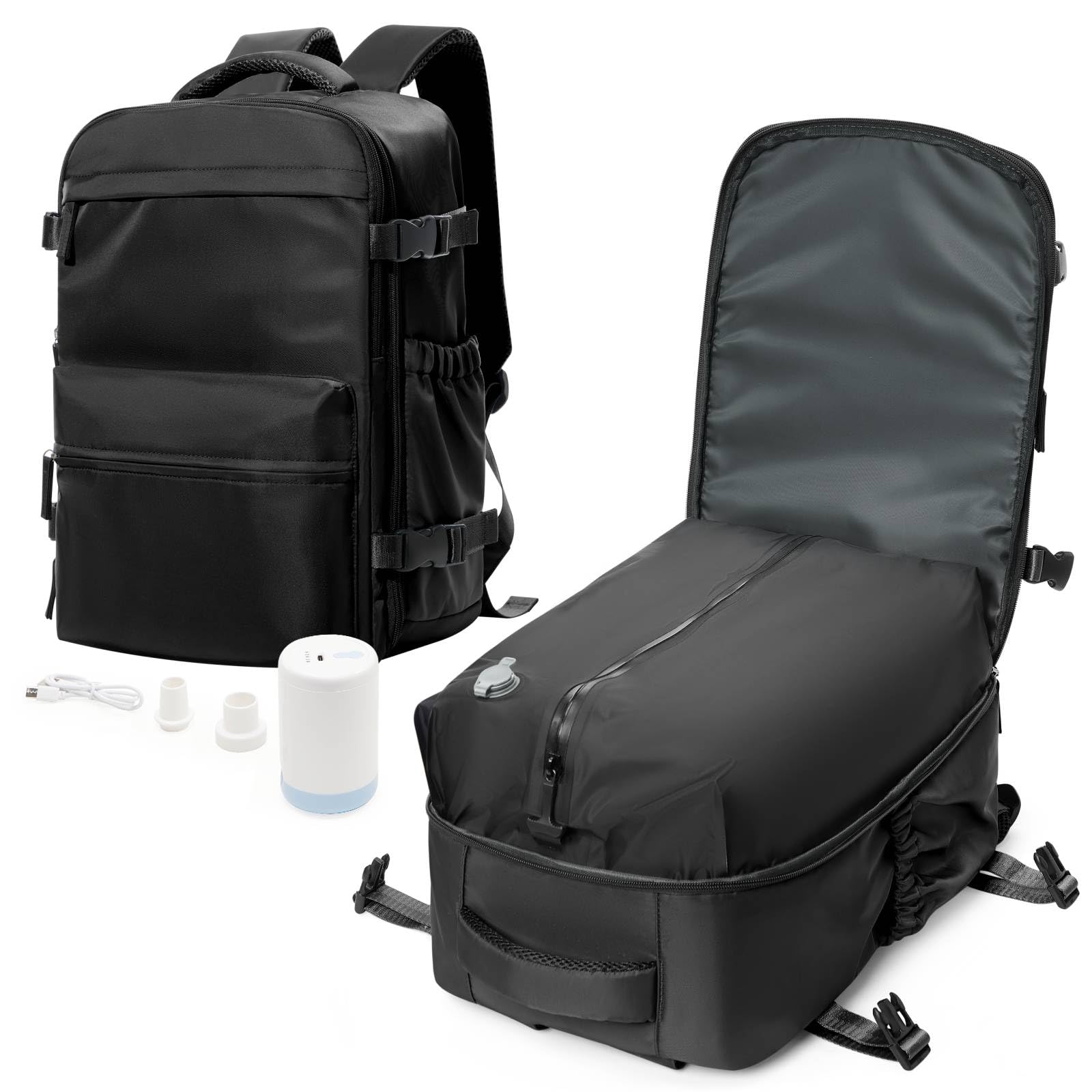 VECAVE Vacuum Travel Backpack with Pump for Women,Personal Item Carry on Backpacks Flight Approved 18x14x8 inches for Men,Laptop Waterproof Work