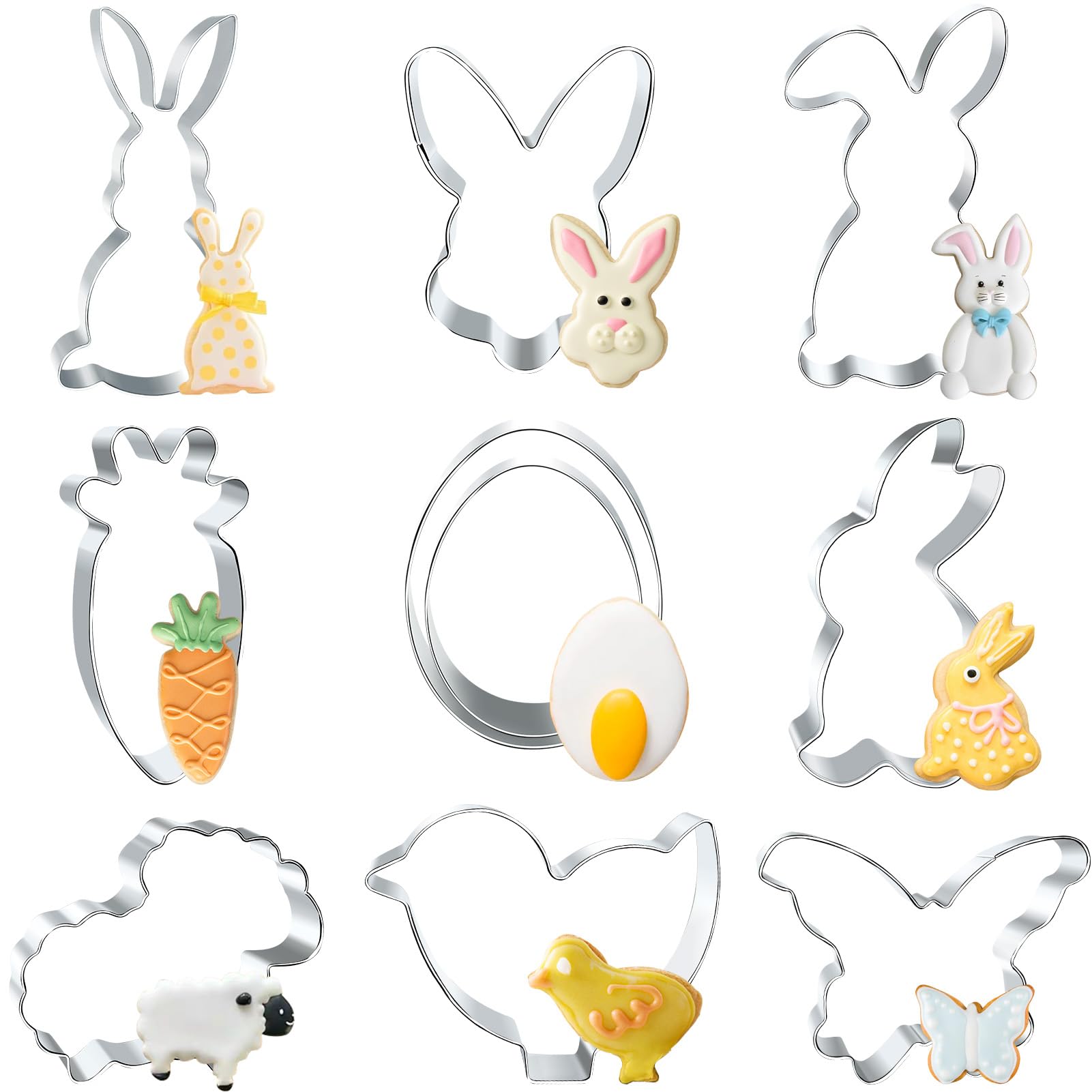 10 Stk Ausstechformen Ostern - 8,5 cm Osterhasen Ausstecher Ostern,Edelstahl Oster Keksausstecher Osterplätzchen Hase Ausstechform Ostern Basteln Osterkekse Hase,Ei,Küken,Karotte,Schaf,Schmetterling