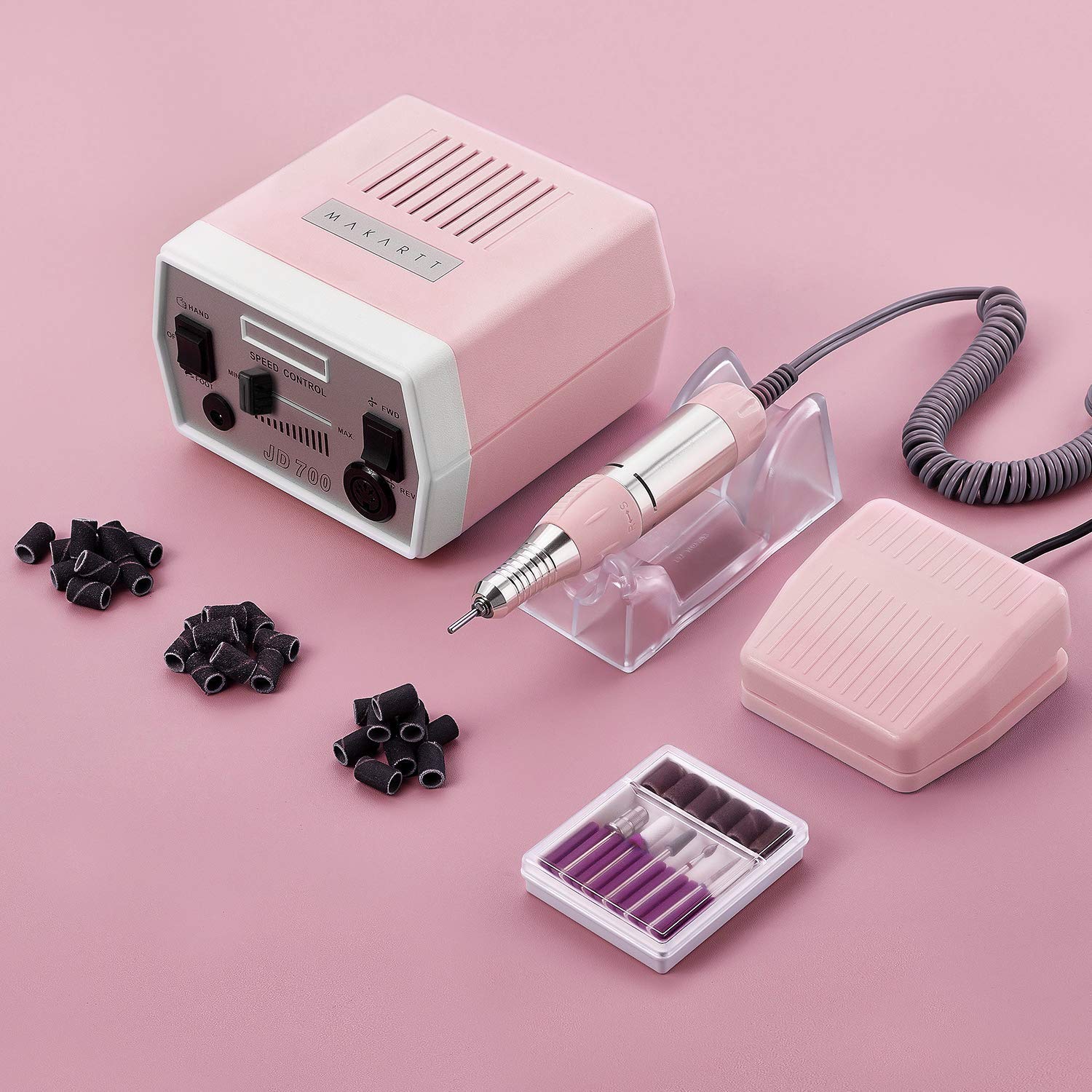Makartt Geneviere Electric Nail Drill Machine with Nail Drill Bits Holder Dustproof Stand Bundle