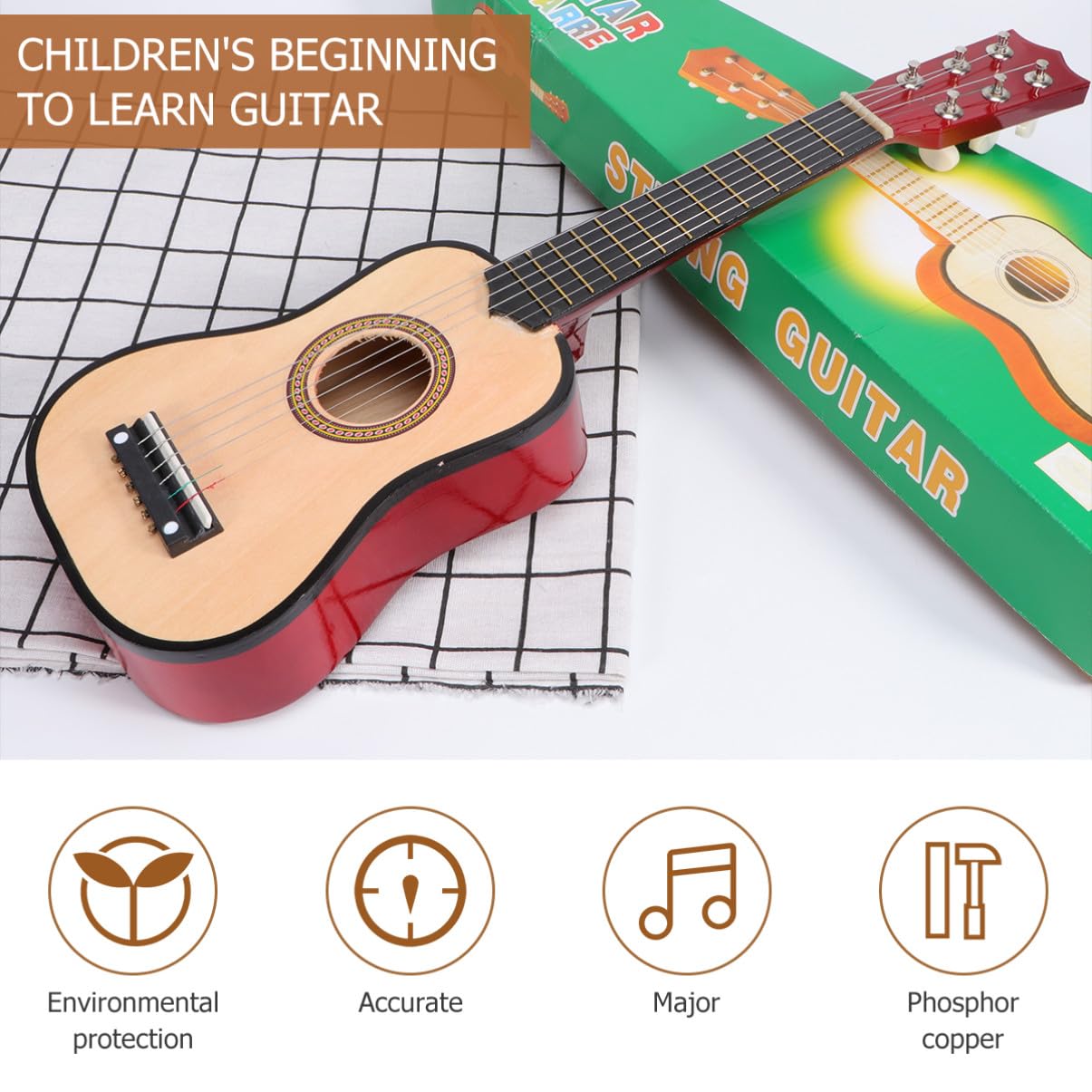 IMIKEYA Guitarra Acústica para Principiantes Instrumento Musical de Madera para Guitarra Infantil Beige para Aprender Tocar y Regalo Educativo