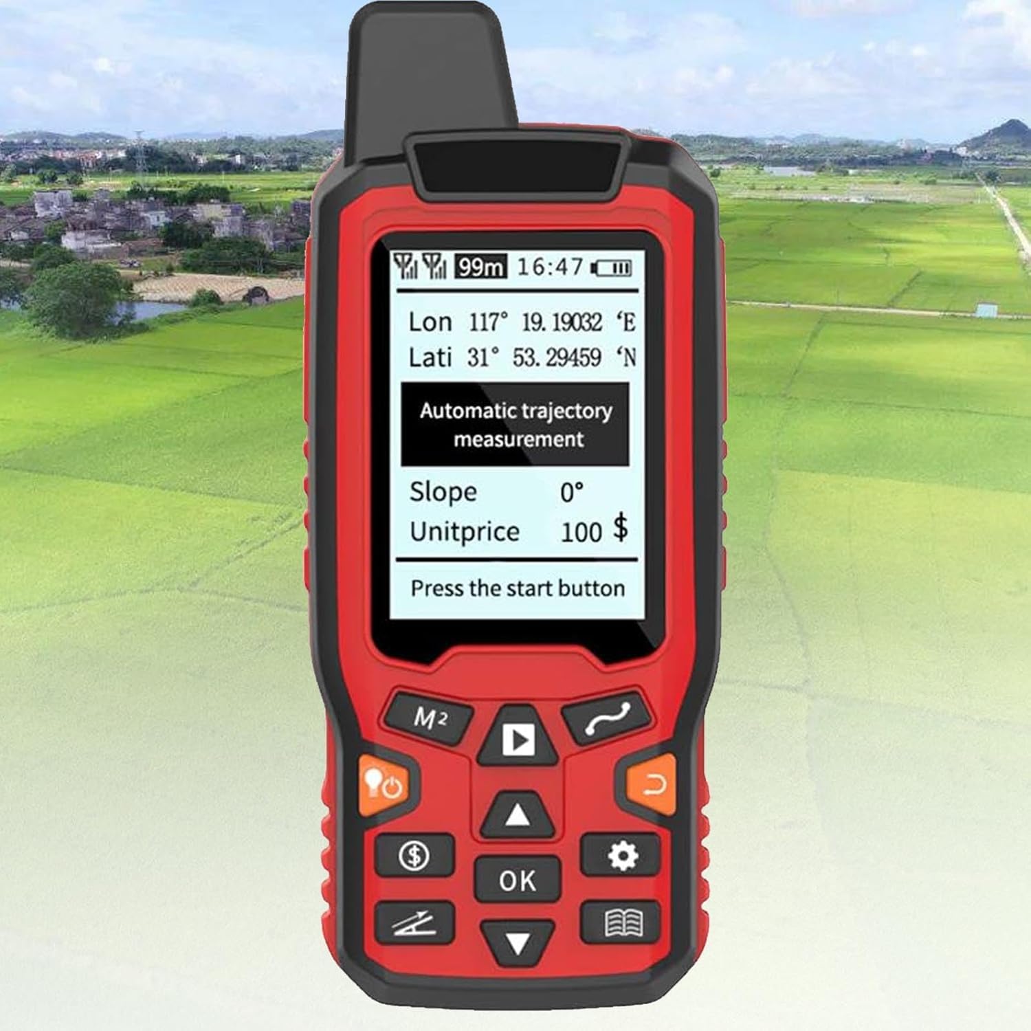 Medidor digital de mano para sondeo de tierra, pantalla GPS de longitud de área con transmisión de voz, ideal para aplicaciones de topografía en bosques, tierras agrícolas, montañas y al aire libre