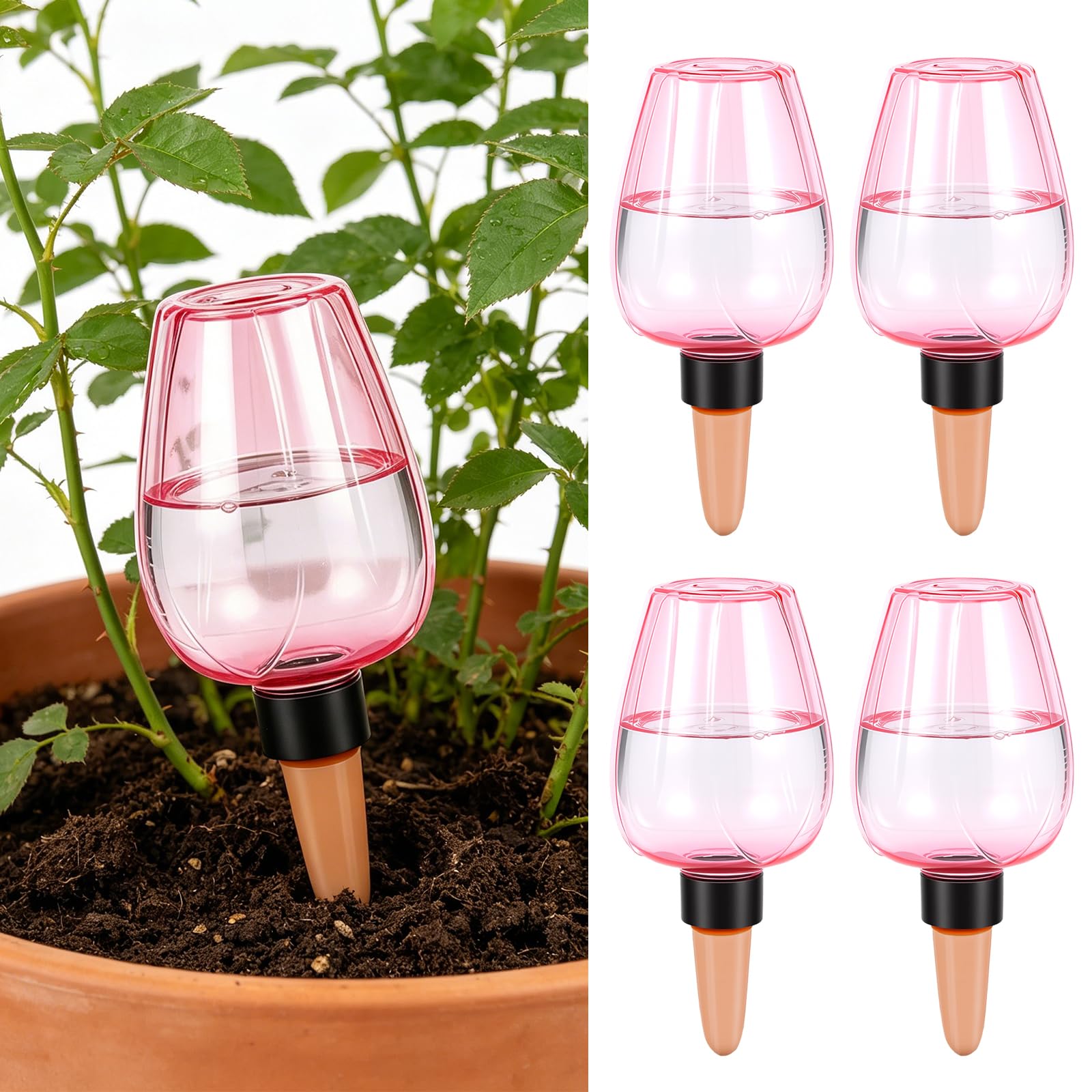 Plant Watering Globes 4 Pack, 500ml Large Capacity Self Watering Terracotta Spikes, Automatic Plant Waterer Slow Release Drip System for Indoor Outdoor Plants, Vacation Plant Watering Devices Pink — image 1