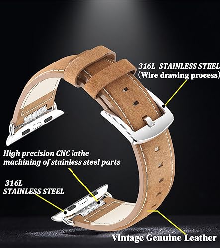 Miniatura 6 de Correas de cuero compatibles con Apple Watch Band 1.929 in 1.772 in 1.732 in 1.654 in 1.614 in 1.575 in 1.496 in para hombre, correa de cuero