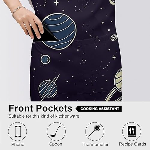Miniatura 5 de Space Planet Pattern Aprons Waterproof Cooking Kitchen Apron Unisex Adjustable Bib Apron with Pocket Restaurant Chef Works Aprons for Waitress Waiter