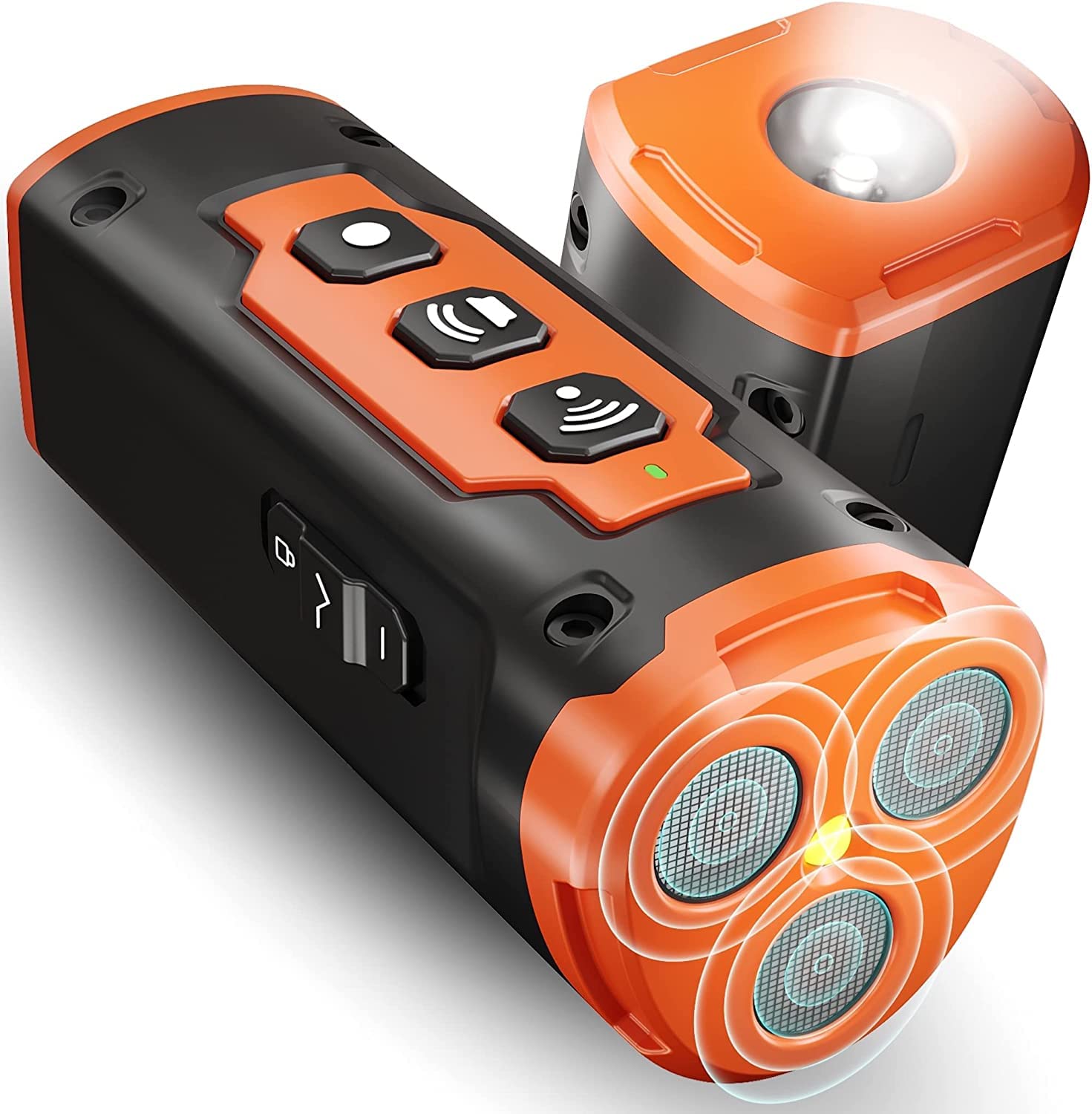 Anti Bell Gerät Hunde, 3X Ultraschall Hundegebell Stopper, 15m Reichweite, Tragbares Antibell Ultraschall Gerät mit LED-Taschenlampe für Kleine Große Hunde Innen Außenbereich Hund (Orange)