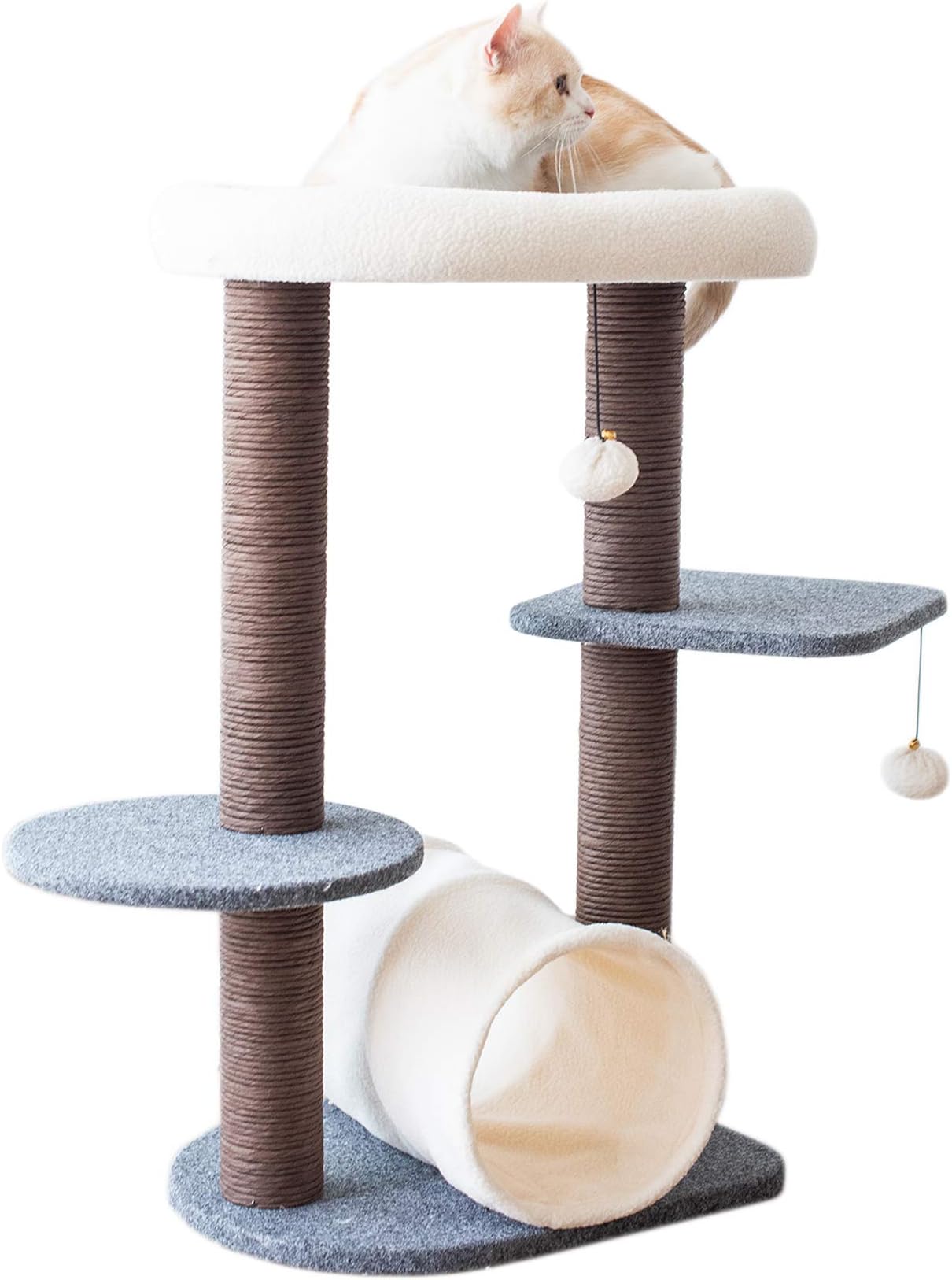 PetPals Cat Tree Cat Tower for Cat Activity with Scratching Postsand Toy Ball,Gray (Tunnel)