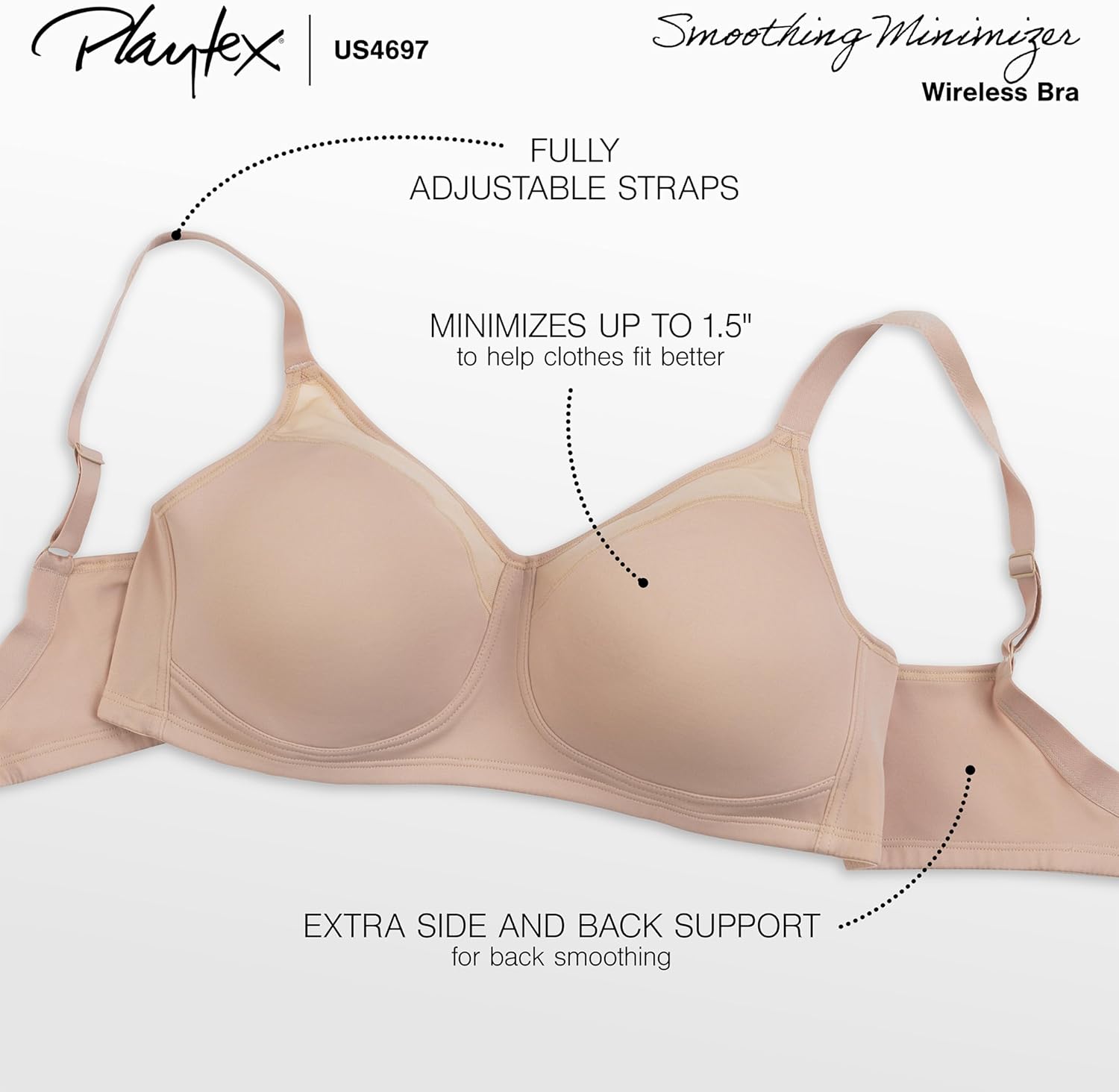 Playtex Women's 18 Hour Minimizer Smoothing Full-Coverage Wireless T-Shirt Bra with Mesh Trim - Image 5