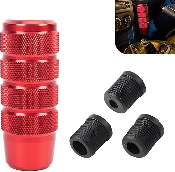 Car Shifter Knob, 95mm/3.74" Aluminum Weighted Gear Shift Knob with 3 Threaded Adapters M8 M10 M12 x 1.25, Universal Gearshift Manual knobs Lever, for Vehicle, Truck Red