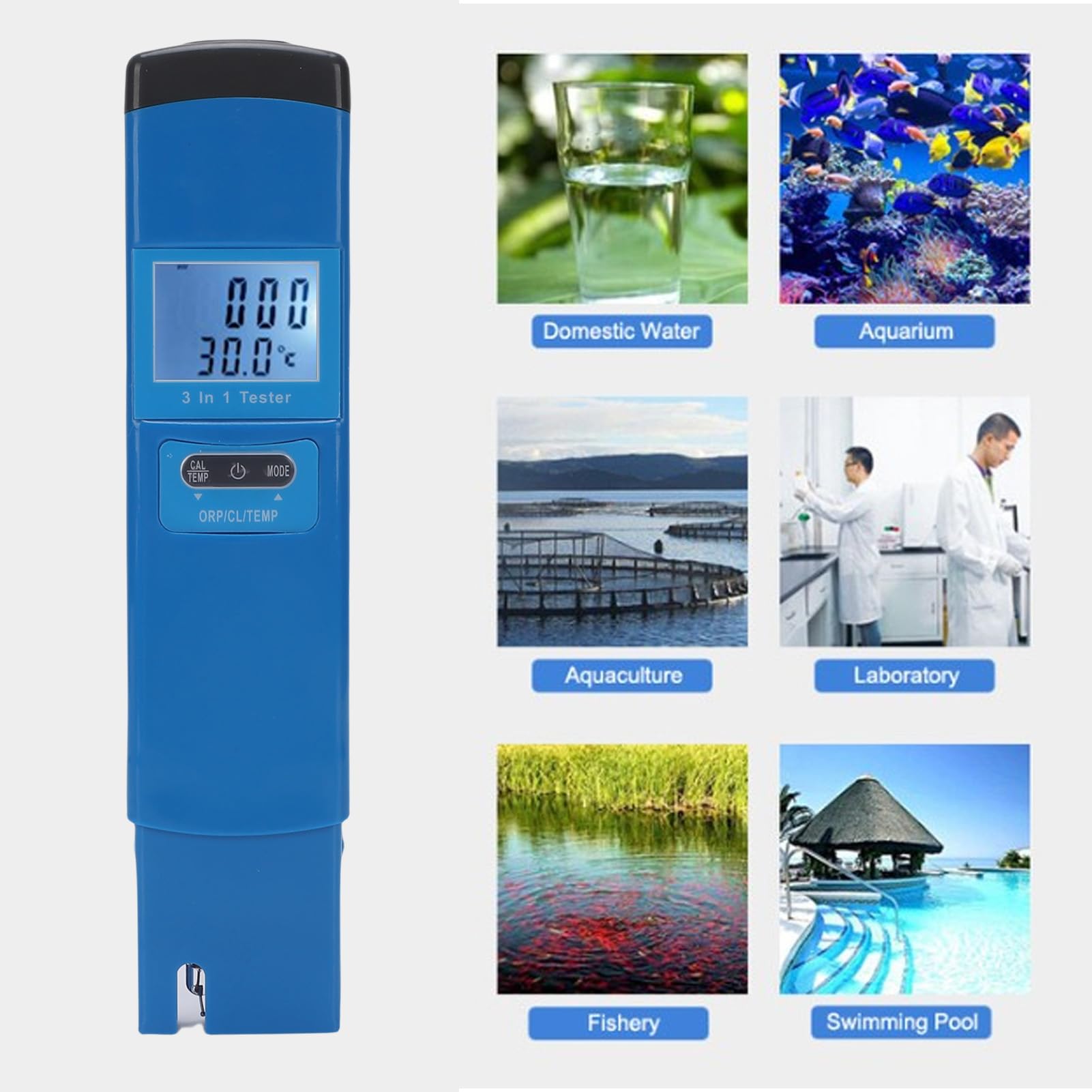 Cyfrowy Tester Temperatury ORP Cl, Monitor Jakości Wody 3 w 1 do