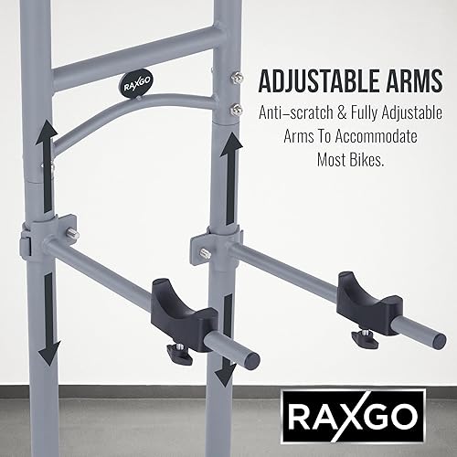 Miniatura 4 de RaxGo Estante de almacenamiento de garaje para bicicletas, soporte de piso de garaje para 2 bicicletas, independiente, ganchos ajustables, para