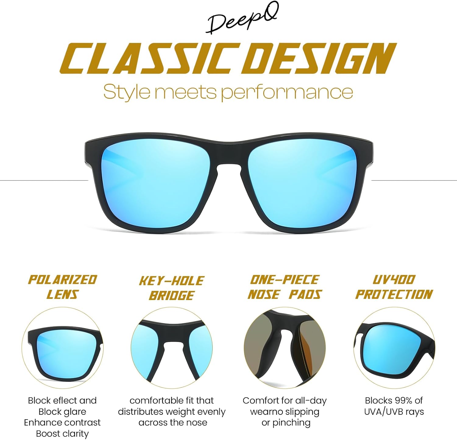 DeepQ Polarized Sport Sunglasses with UV Protection for Men Women – Great for Driving, Running, Fishing, and Cycling