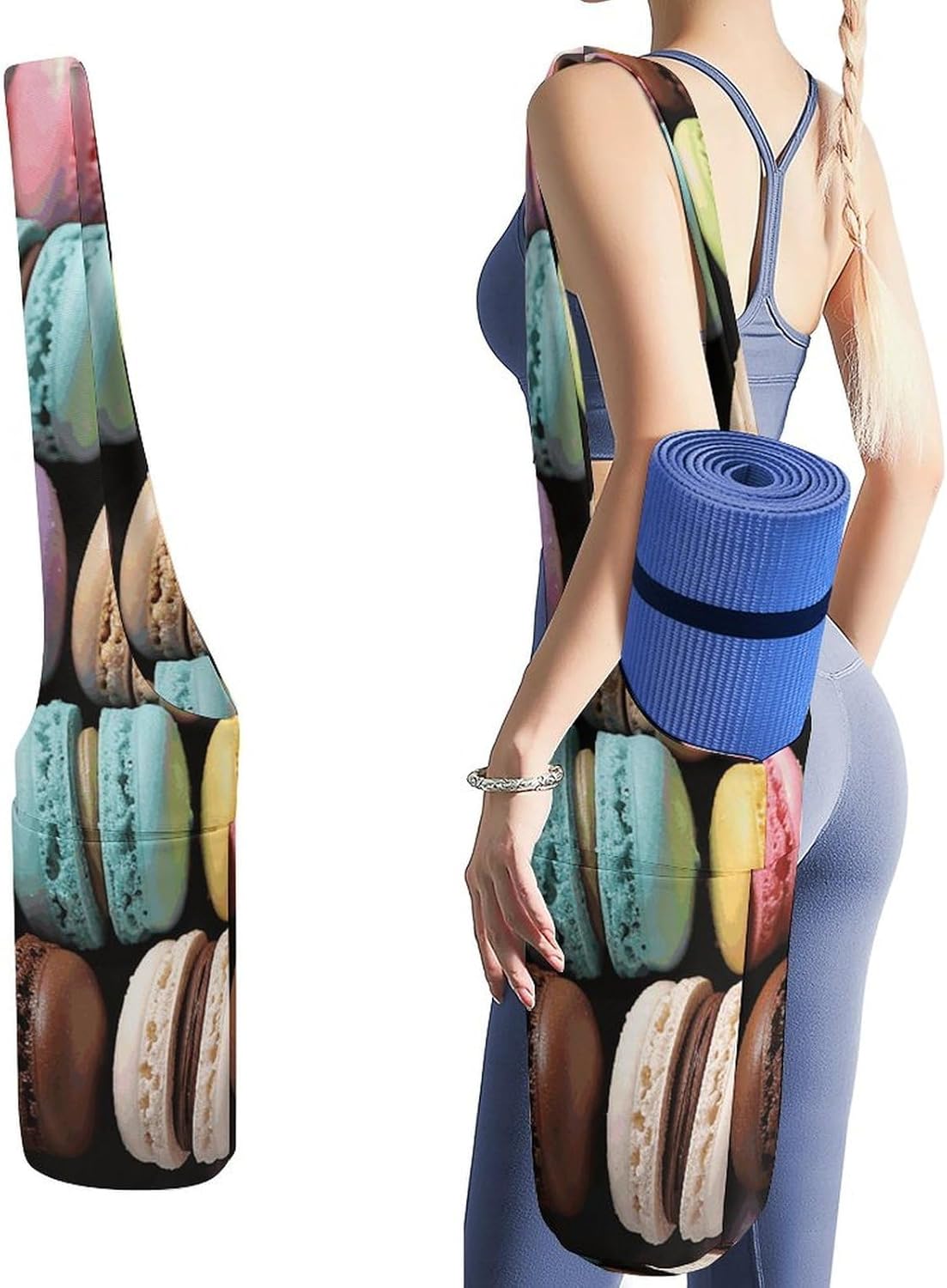 Macaron Biscuit Flavored Pastries Yoga Mat Bag Yoga Backpack Multi Pocket Exercise Yoga Mat Carrier Multi-Functional Storage Bag for Pilates Beach Travel And Everyday Use