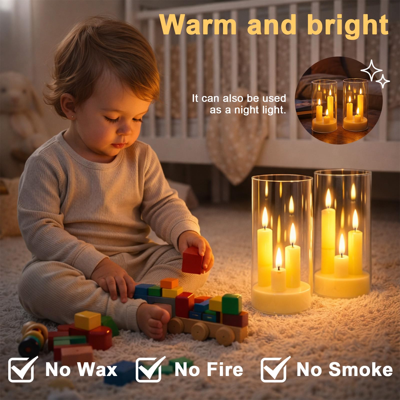 Eynshoo Flammenlose 3-in-1-Kegelkerze mit Fernbedienung und Timer, batteriebetriebene LED-Kerze mit 3D-flackerndem Docht, Acryl, für Heimdekoration, Urlaubspartys und Hochzeitsdekoration (2 Stück)
