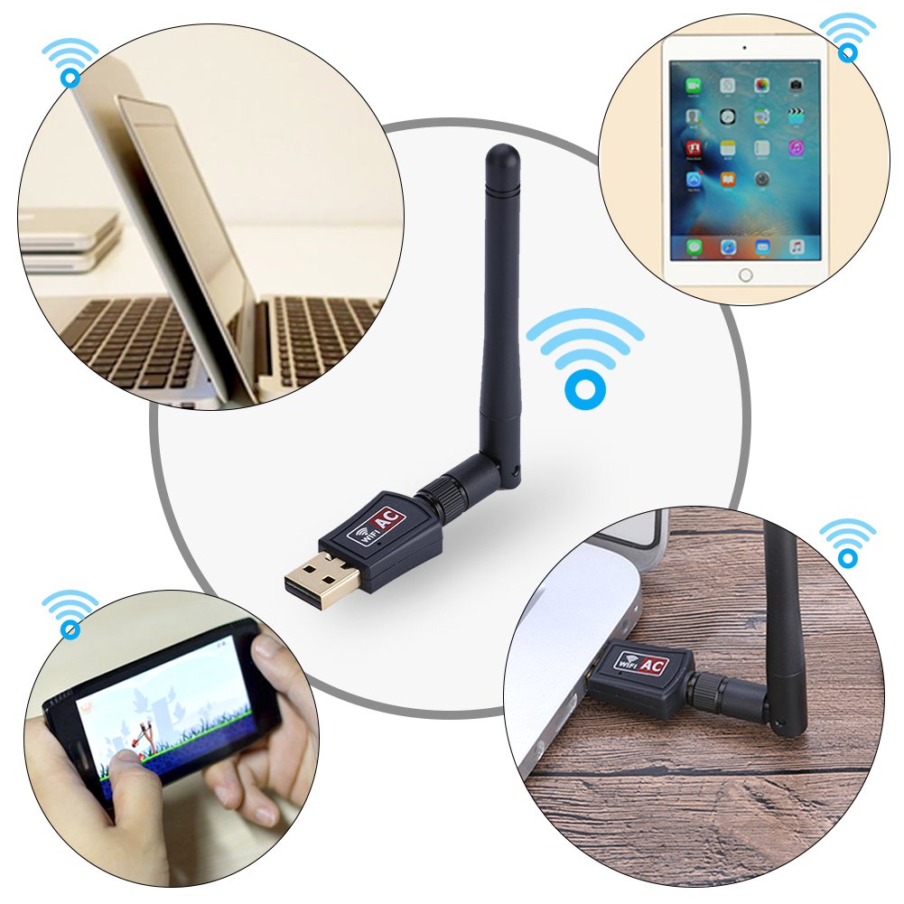 5G USB Adapter, 600Mbps Dual-Band 2.4G/5G Antenna USB Adapter Receiver Network LAN Card for XP/7/8/10, Linux,