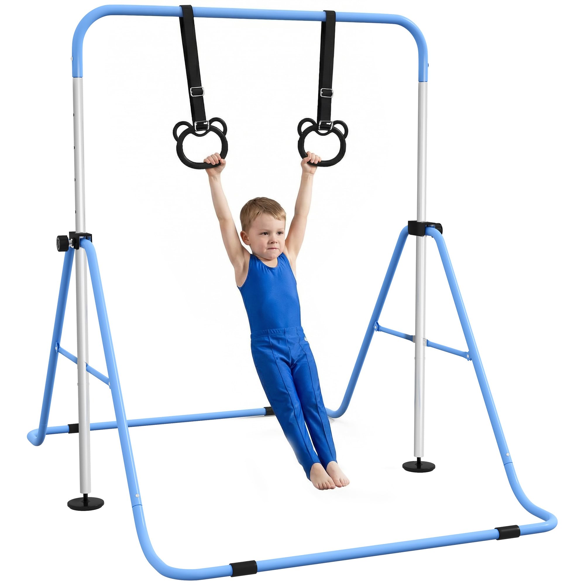 HOMCOM Adjustable Height Foldable Kids Purple Gymnastics Bar With Non-Slip Mats - Blue  | TJ Hughes