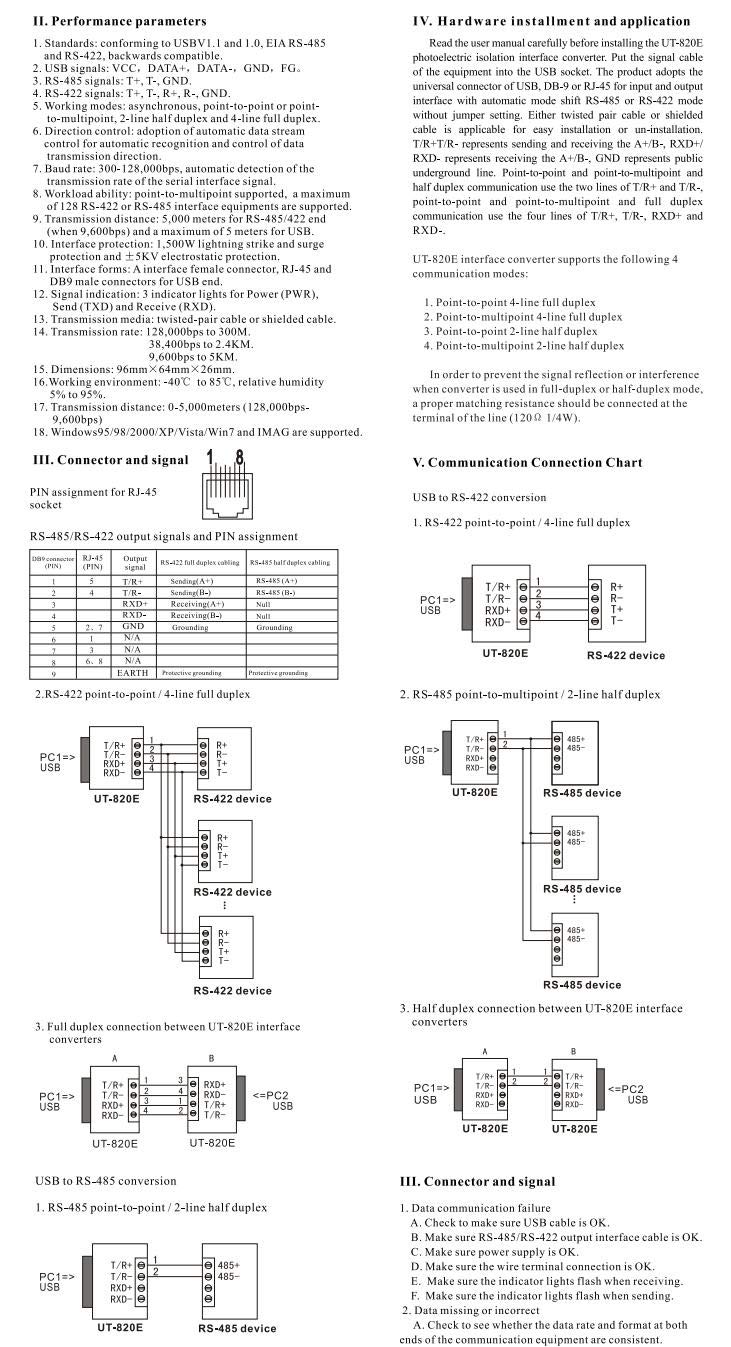 UTEK ut-820e USB a 422/485 vonverter (1 puerto USB A RS-485/422 convertidor de serie con protección ESD)