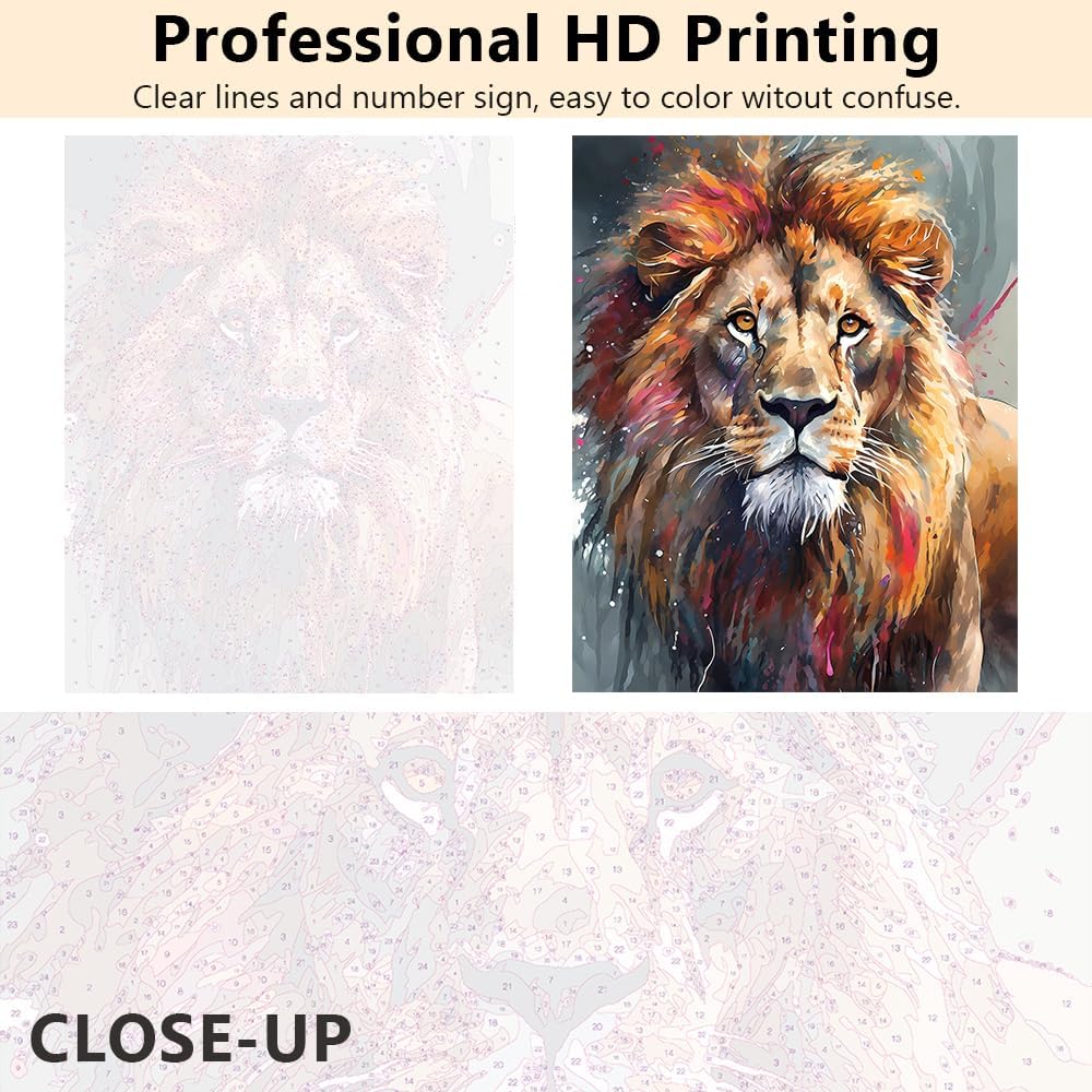 TUMOVO Paint by Numbers Kit for Adults - Lion DIY Adult Paint by Number Kits Animal Acrylic Canvas Painting for Adults Beginners Art Crafts, 16x20 Inch(Framed)