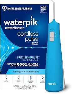 Waterpik Cordless Pulse 3100 Portable Water Flosser, Rechargeable, Cyan