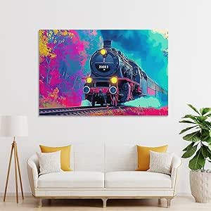 sinyumoney Colorful Steam Train Journey -7 Décoration Murale Pour Salon ...