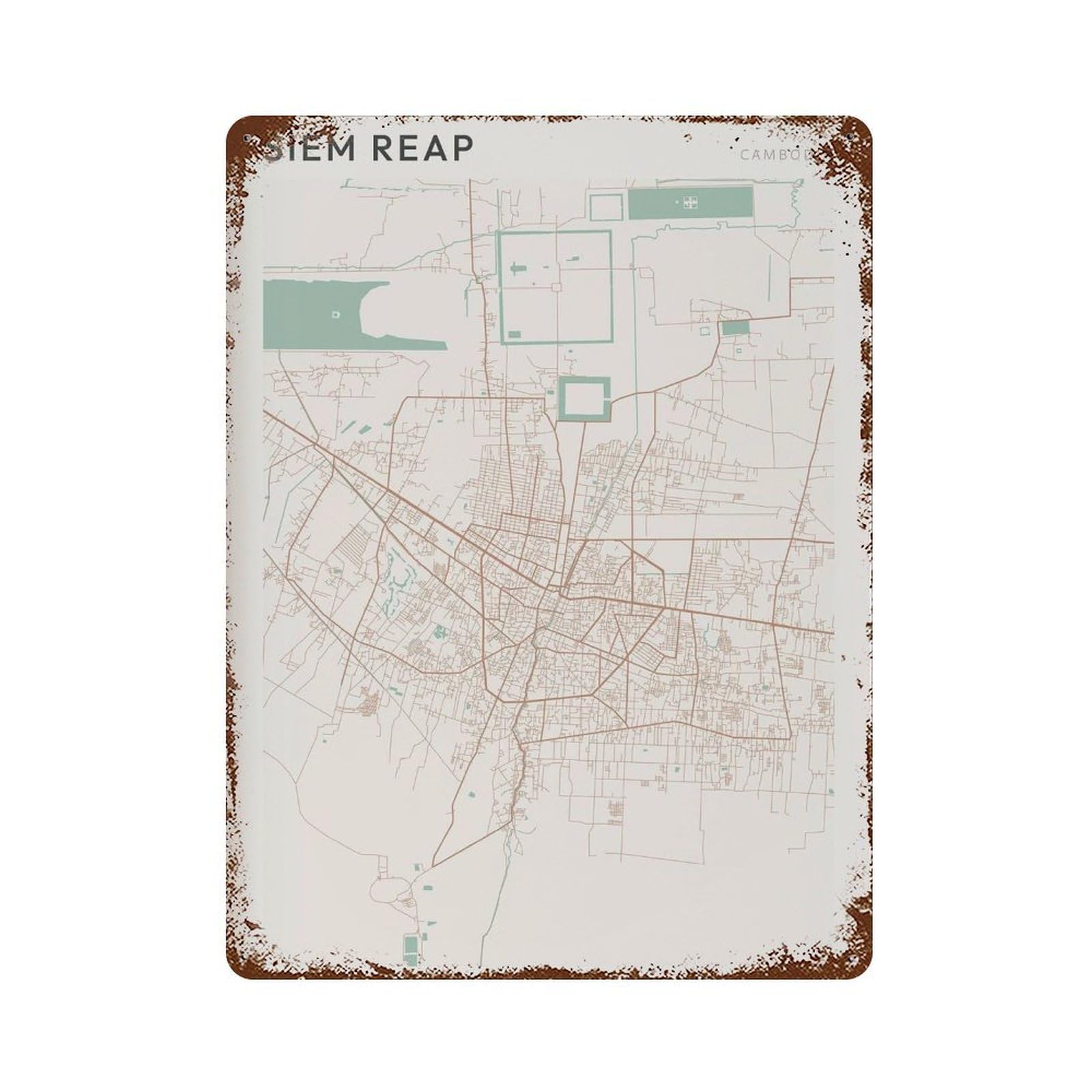 xiaoxiaoshen Siem Reap Map Cambodia Travel Gift Scandi Wall Decor Art Metal Tin Poster Modern Home Decor Art Home Bar Shop Decorations Vintage Sign 40x30cm