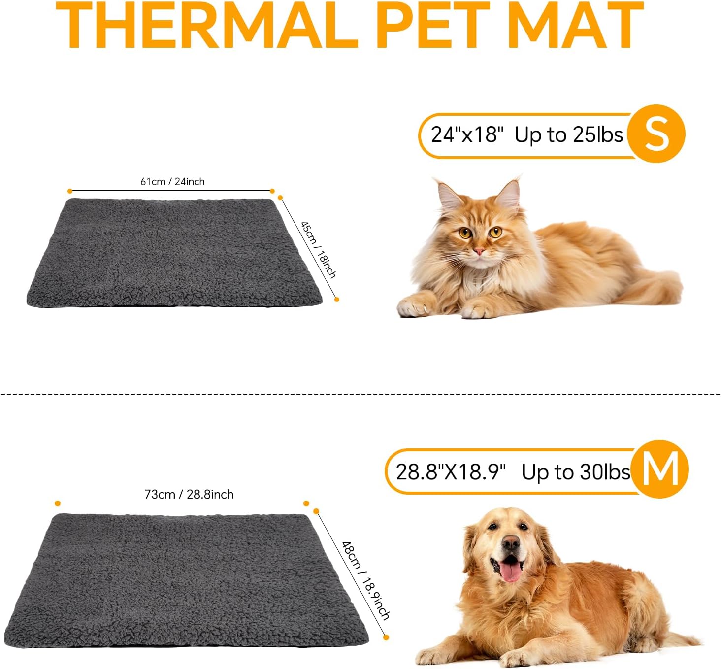 Self Warming Cat Bed Self Heating Cat & Dog Pad - Waterproof Heated Thermal Mat, Non-Slip, Washable for Senior Pets, Kittens, Dogs, Indoor/Outdoor Use, Non-Electric (dark grey, 28.8" X 18.9")