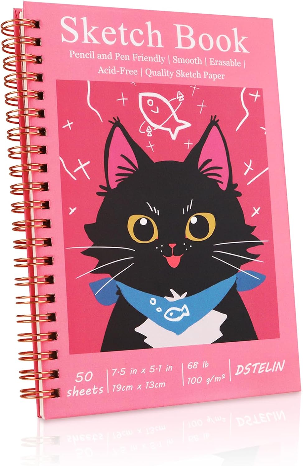 DSTELIN 7.5 x 5.1 Inch Sketch Book, 50 Sheets,100gsm, Spiral Bound Black Hardcover with Red Cover, Ideal for Sketching and Drawing