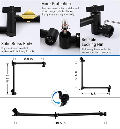 Vista 18 de G-Promise Brazo de extensión de cabezal de ducha de 16 pulgadas, extensor ajustable de altura y ángulo de latón macizo, lluvia ascendente o inferior