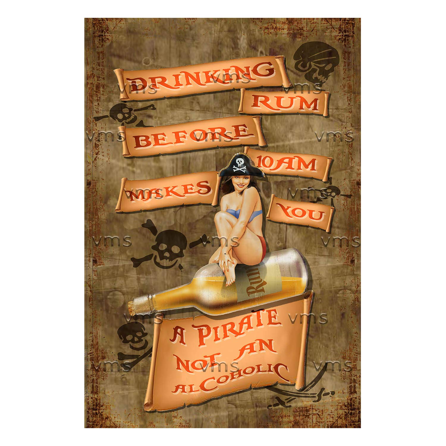 Vintage Metal Sign DRINKING RUM PIRATE 12X18 inch Home Decor Inside Outside Bar Kitchen Pub Decorative Plaques