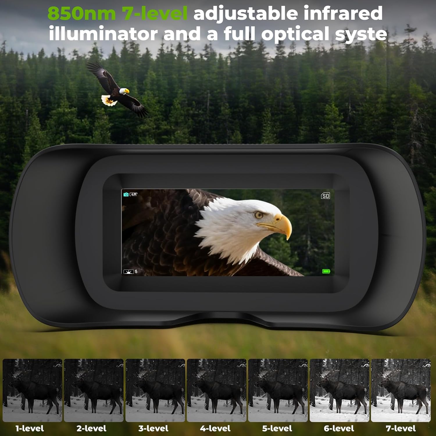 WOSPORTS 4K Night Vision Goggles, up to 80X Total Magnification 1315FT Infrared Night Vision, 64GB TF Card - Ideal for Camping & Outdoor Use