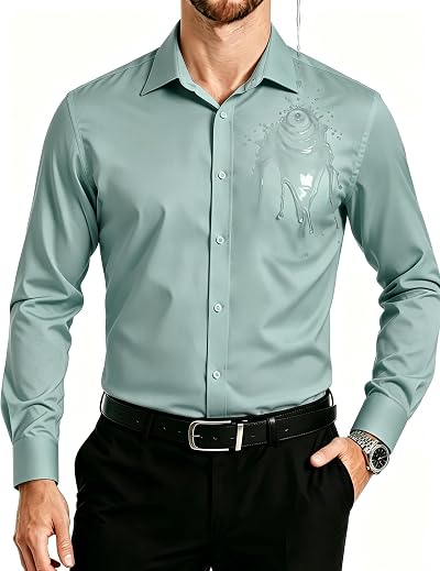 Casey Kevin Mens Dress Shirts Wrinkle Free Bamboo Viscose Long Sleeve Shirt