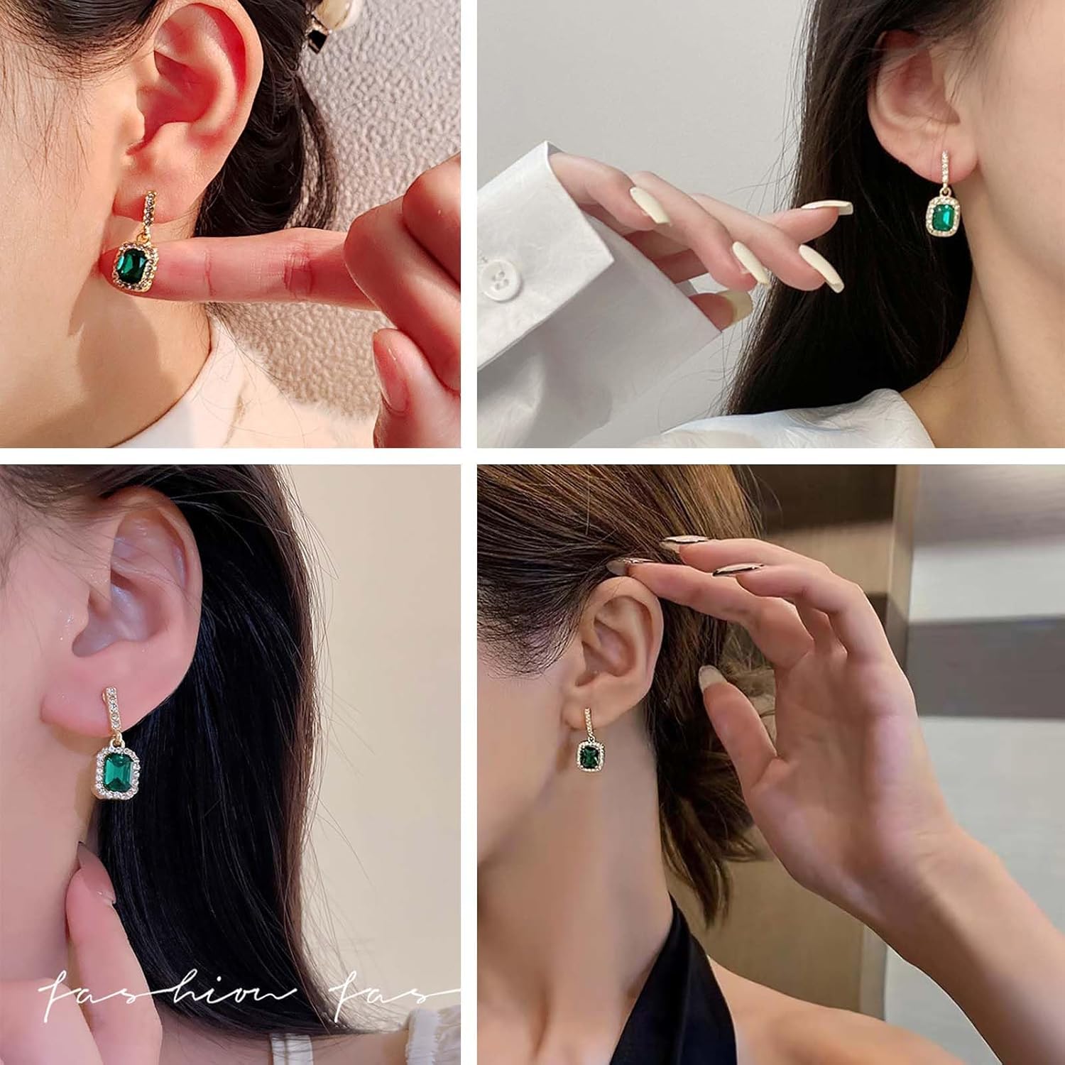 W WEILIRIAN Boho Emerald Drop Earrings Square Crystal Earrings Rhinestone Bar Stud Earrings Sparkly Cz Earrings Jewelry for Women and Girls Gifts - Image 7