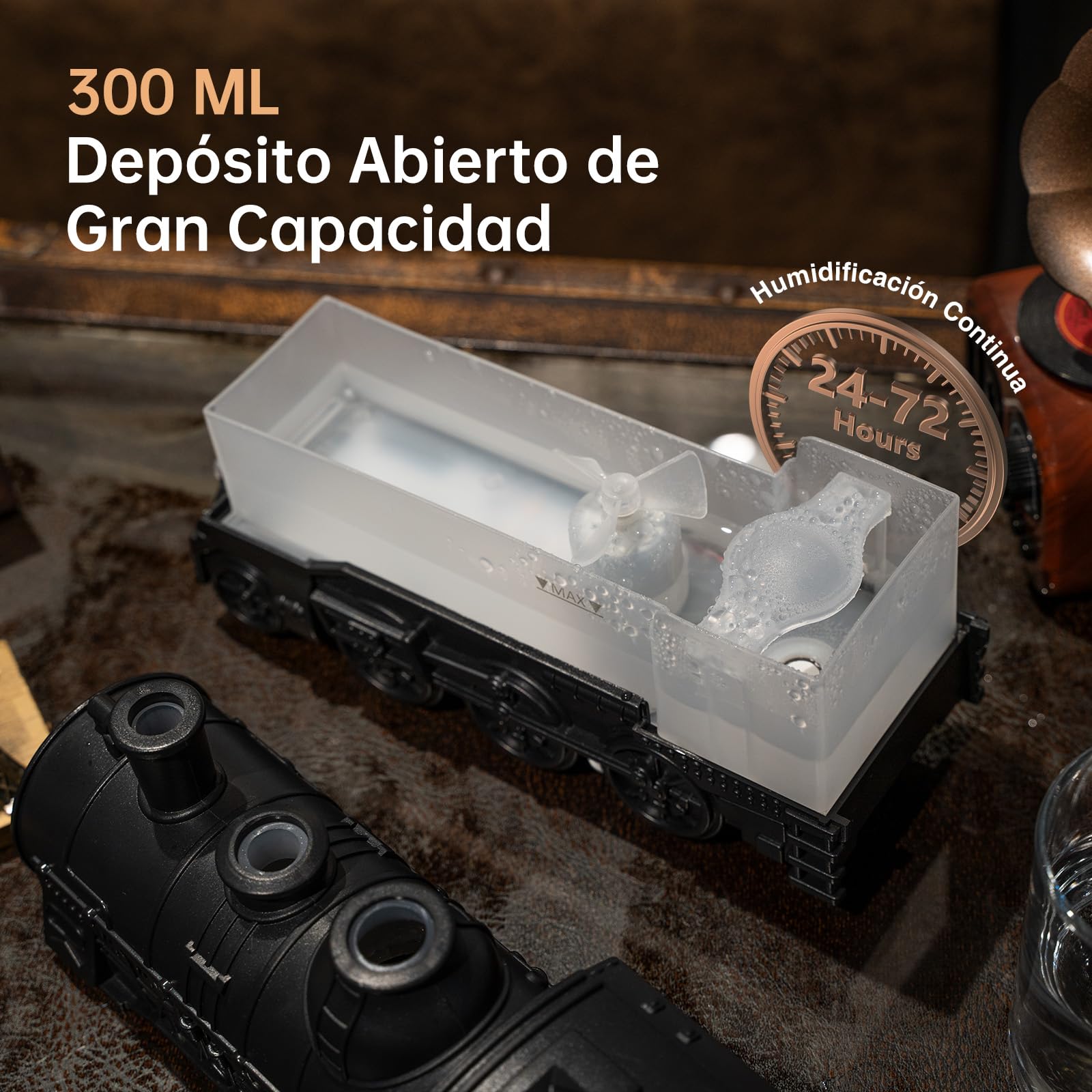 Jeebel Difusor Aroma para Aceite Esencial - 300 ml Difusor con Estilo de Tren, Efecto Llama, Mando a Distancia, Enchufe UE - Mini Humidificador de Vapor Frío para Aromaterapia en Dormitorio Oficina