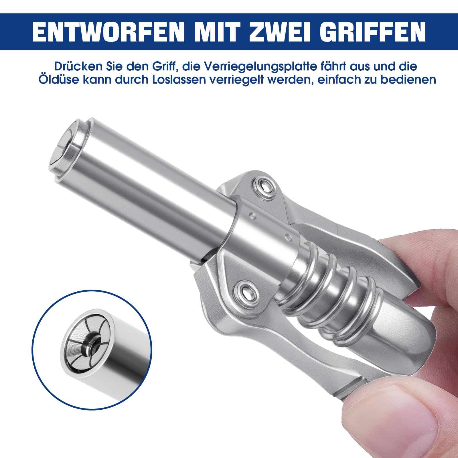 Vetpersmondstuk Met Dubbele Handgreep – G-coupler – 40 Cm Slang – Voor 9 Soorten Nippels (M6–M14) – Geschikt Voor Alle Vetpersen