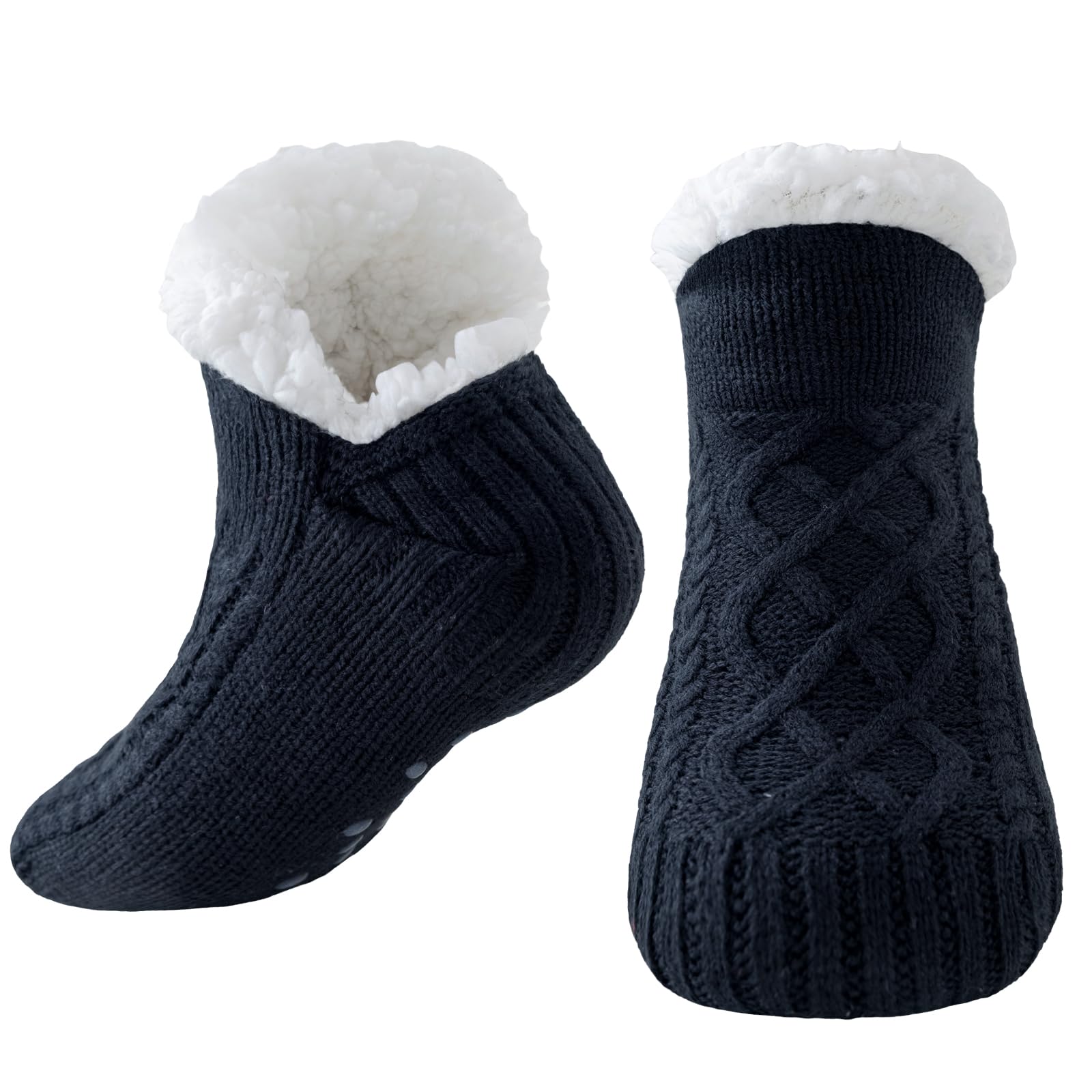 Niorasen Kuschelsocken Damen Herren, Dicke Flauschige Socken mit Greifern, Weiche Warme Winter Hüttensocken Haussocken Stoppersocken, Valentinstag Geburtstag Geschenk, EU 36-44, 1 Paar, Schwarz