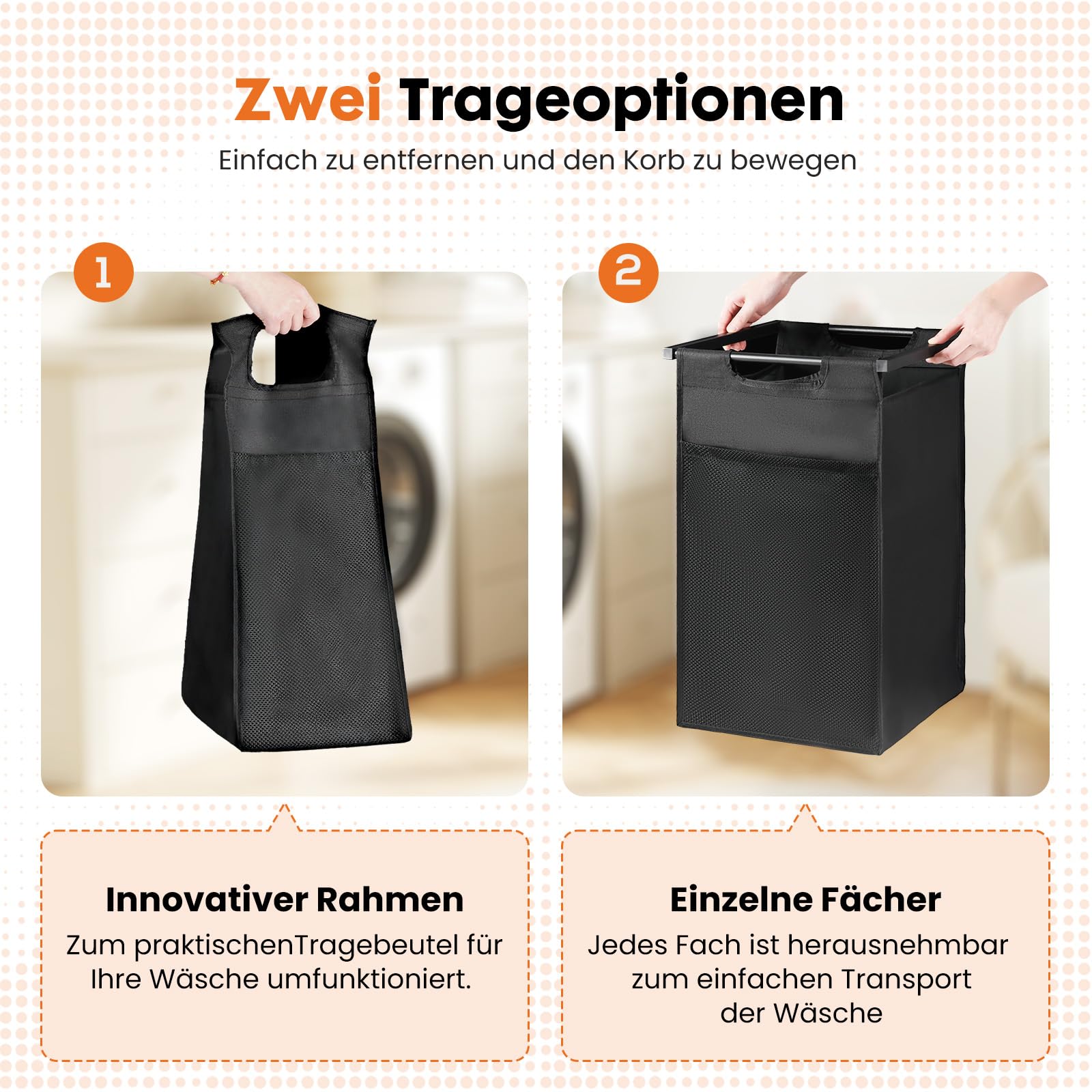 Sweetcrispy Wäschesammler mit Rollen, Wäschekorb 4 Fächer, 160 L, Schwarz | mit Ablage, 4 abnehmbare Wäschesäcke, Familien-Wäschesortierer, für Waschküche/Bad