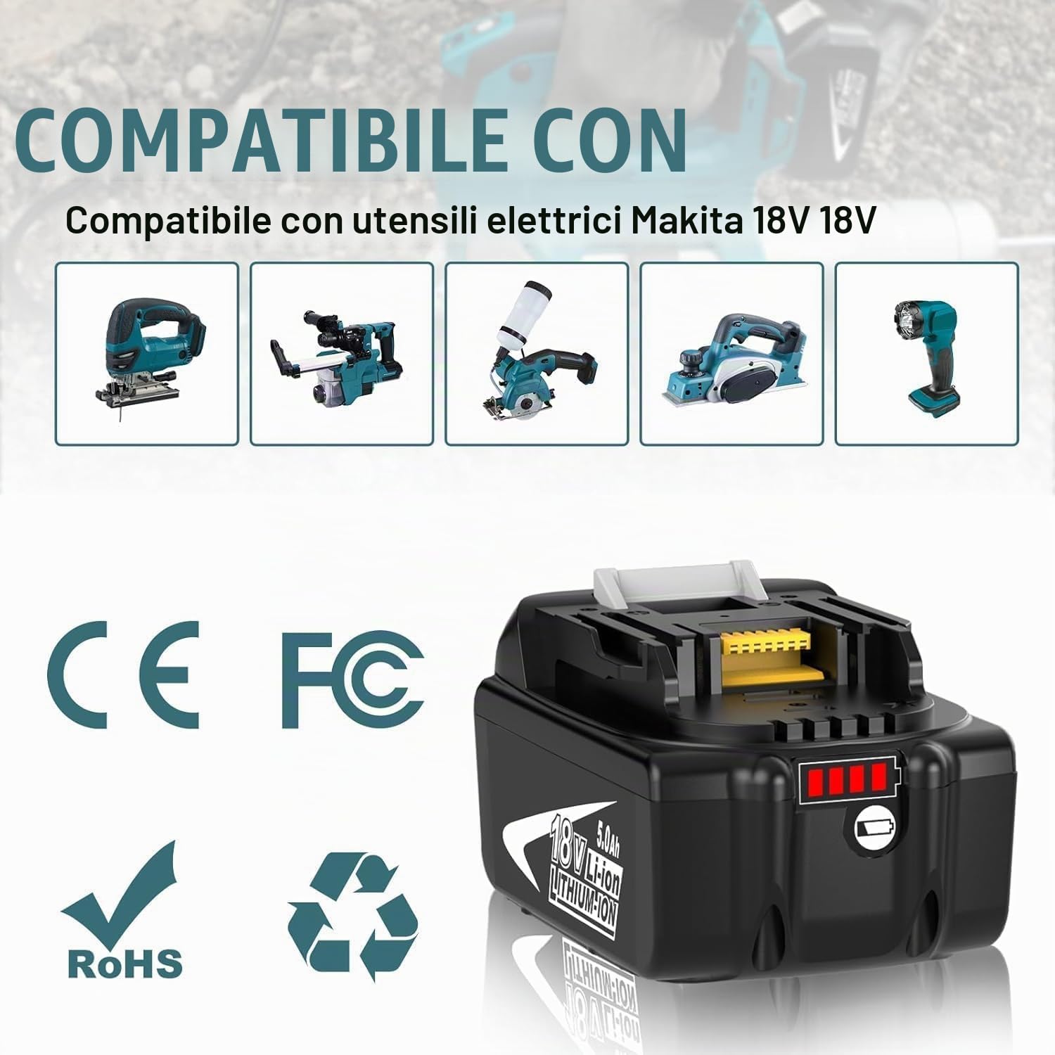 2 pezzi 5,0 Ah/5000mAh BL1860B compatibile per Makita Batteria BL1860B BL1850B BL1840B BL1830B BL1820 BL1815 BL1825 BL1835 BL1845 194205-3 194309-1 LXT-400 (Blu)