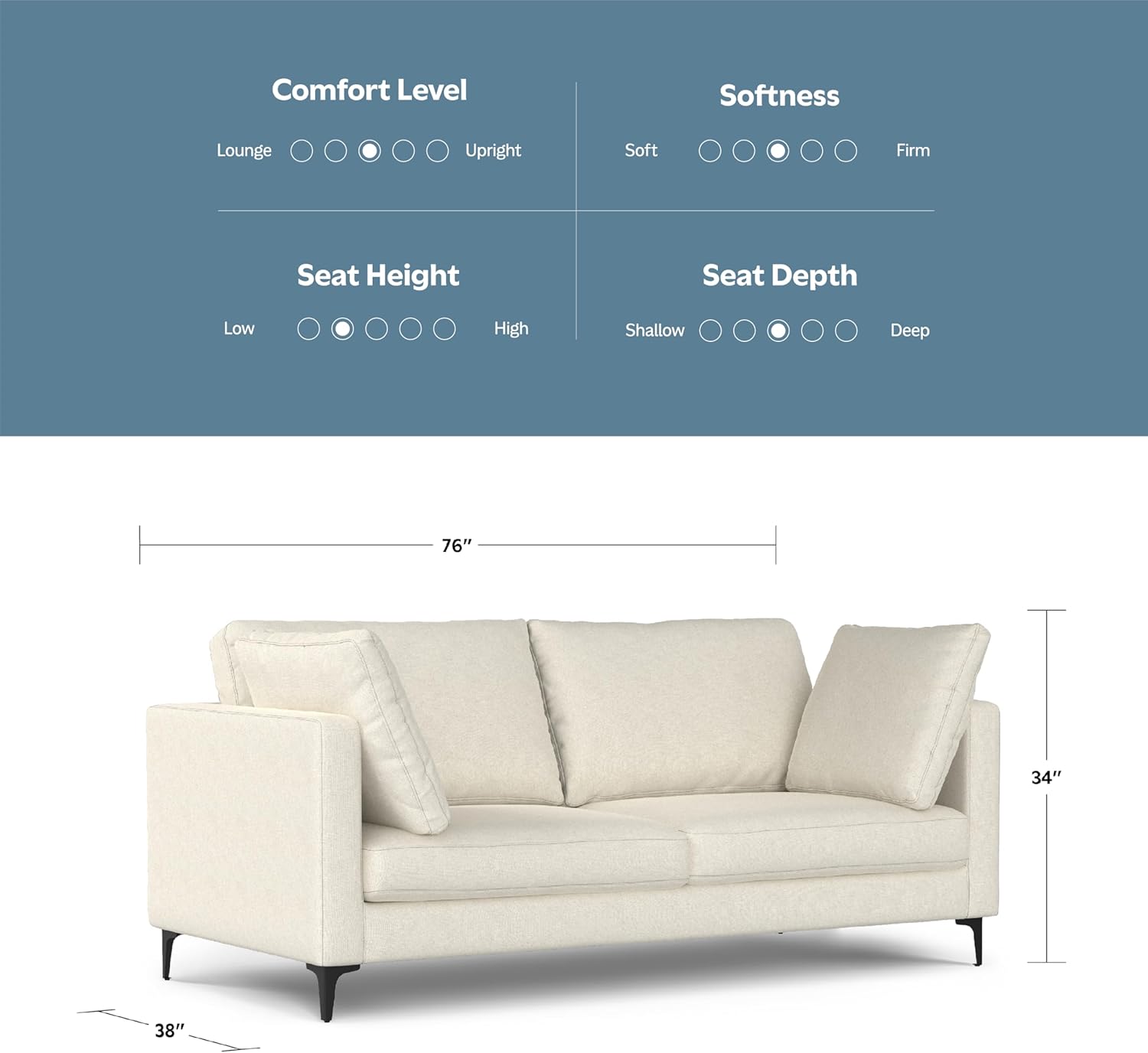 SIMPLIHOME Ava Sofa in 100% Recycled Polyester Tightly Woven Performance Fabric, Cream, 76-inches Wide, Handcrafted Mid-Century Modern Style Loveseat Sofa for Living Room or Couch for Small Spaces