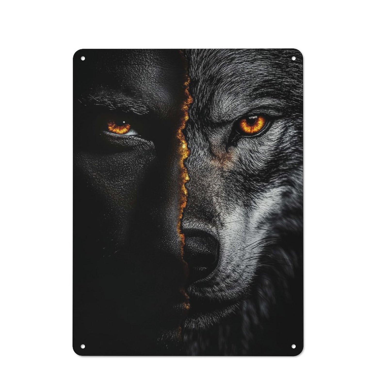 Junmoney Style-24 Vintage Half Wolf Half Human Tin Sign 40X30cm, Shed Wall Plaque For Garage, Workshop, Shed Or Utility Room