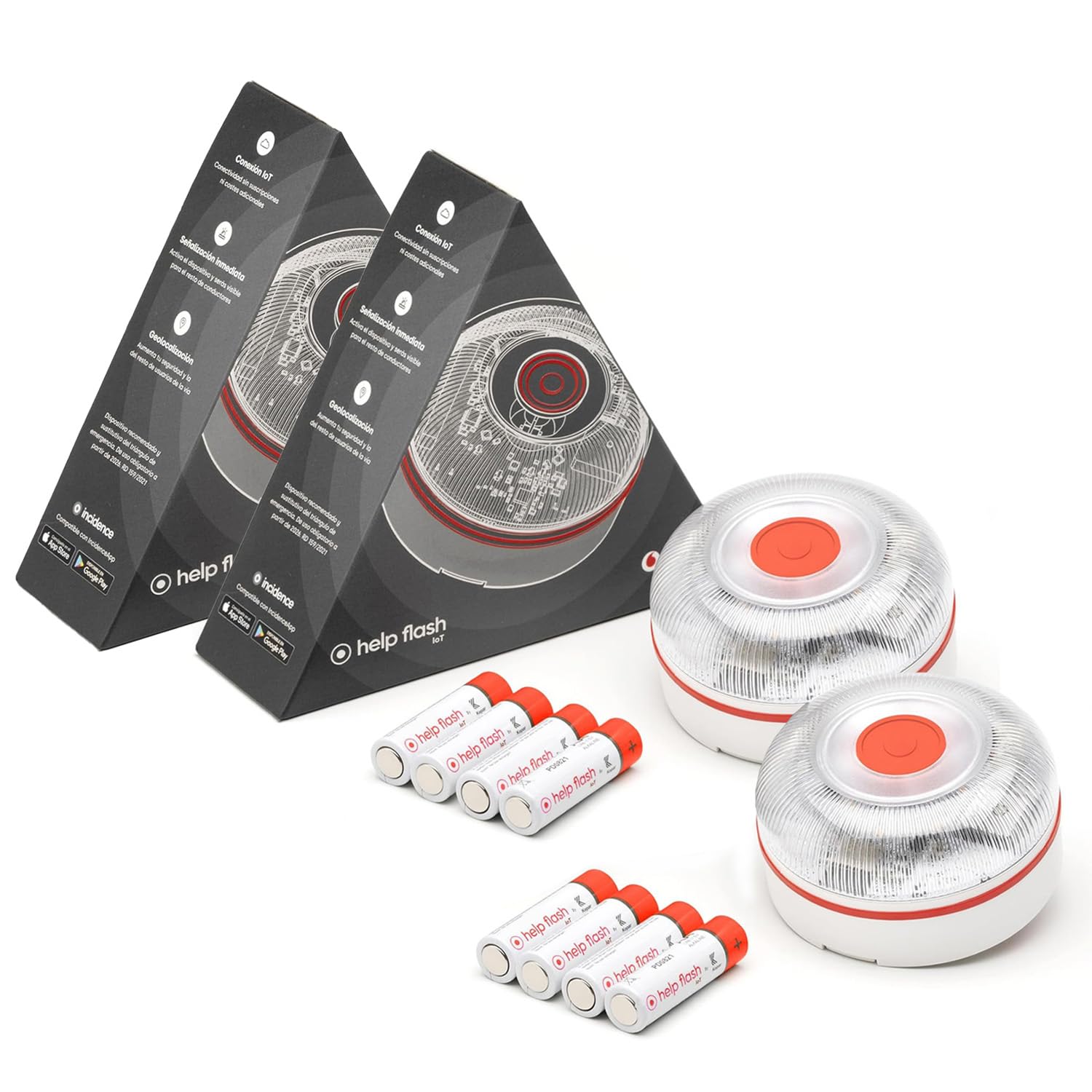 help flash IoT Emergency Light V16 with Geolocation Pack 2 pcs, Required from 2026, Beacon Connected with DGT 3.0, V-16 Signal, for Cars, Location Notice, with Data Plan Included