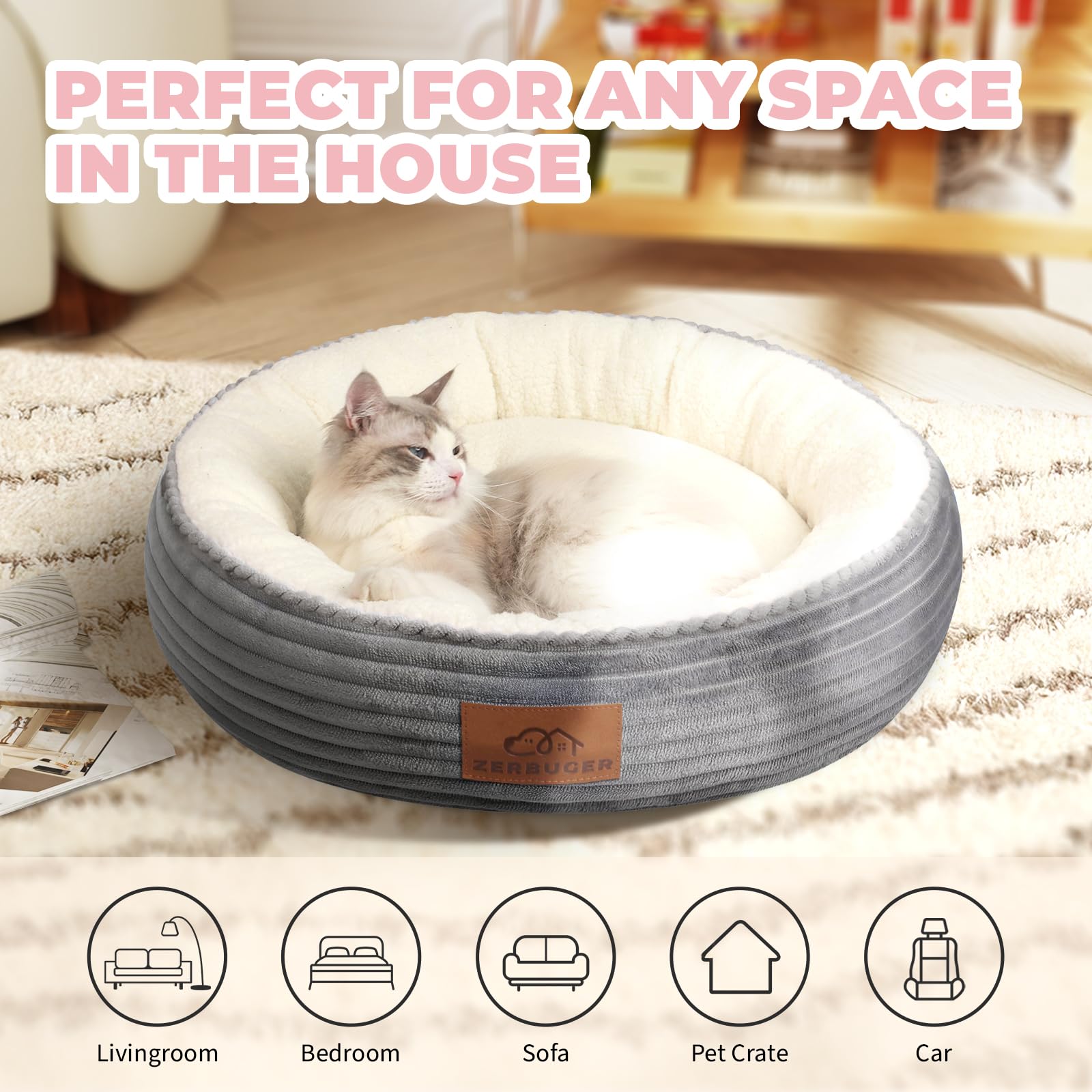Zerbuger Cat Beds for Indoor Cats Small Dog Beds for Small Dogs Pet Bed for Puppy and Kitty Extra Soft & Machine Washable with Anti-Slip & Water-Resistant Bottom - Image 4