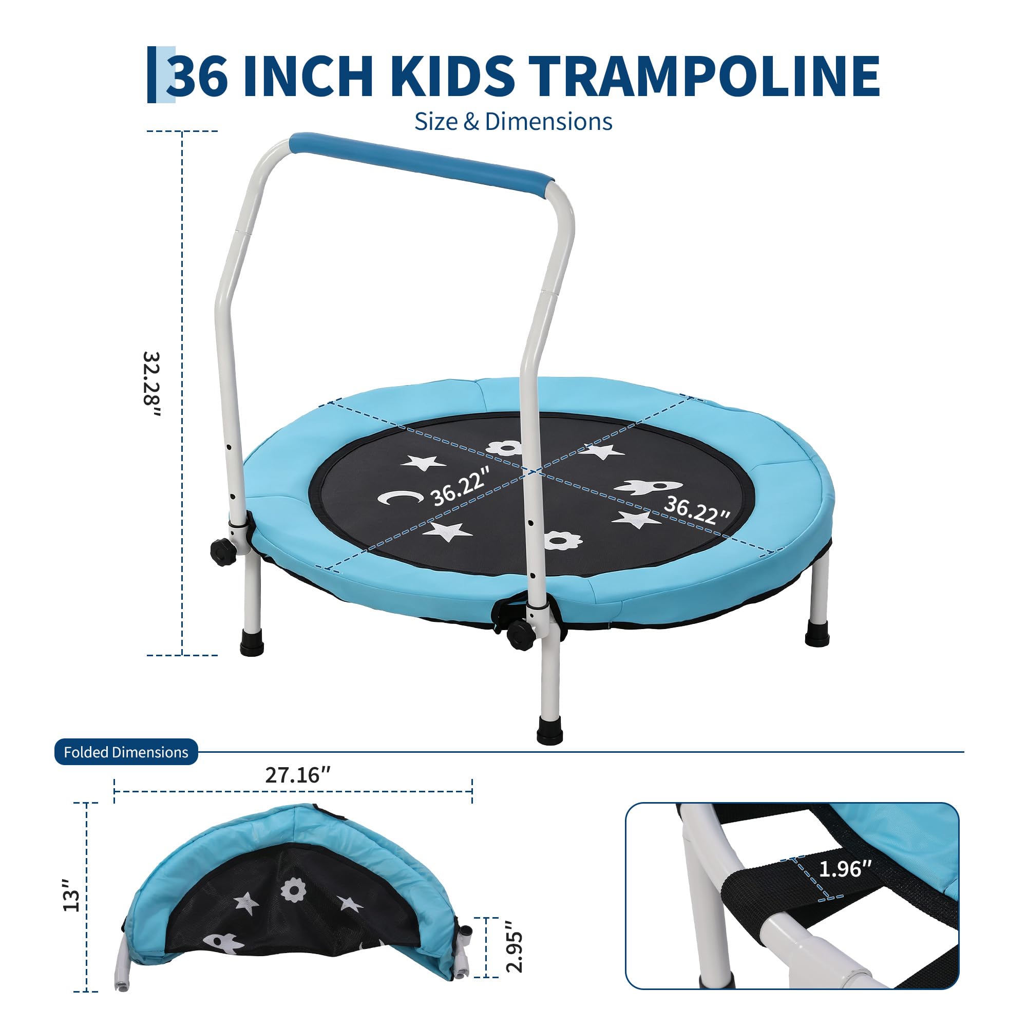 Garvee 91 cm Trampoline for Toddlers and Kids Handle Trampoline, Blue, 36 inches - Image 7