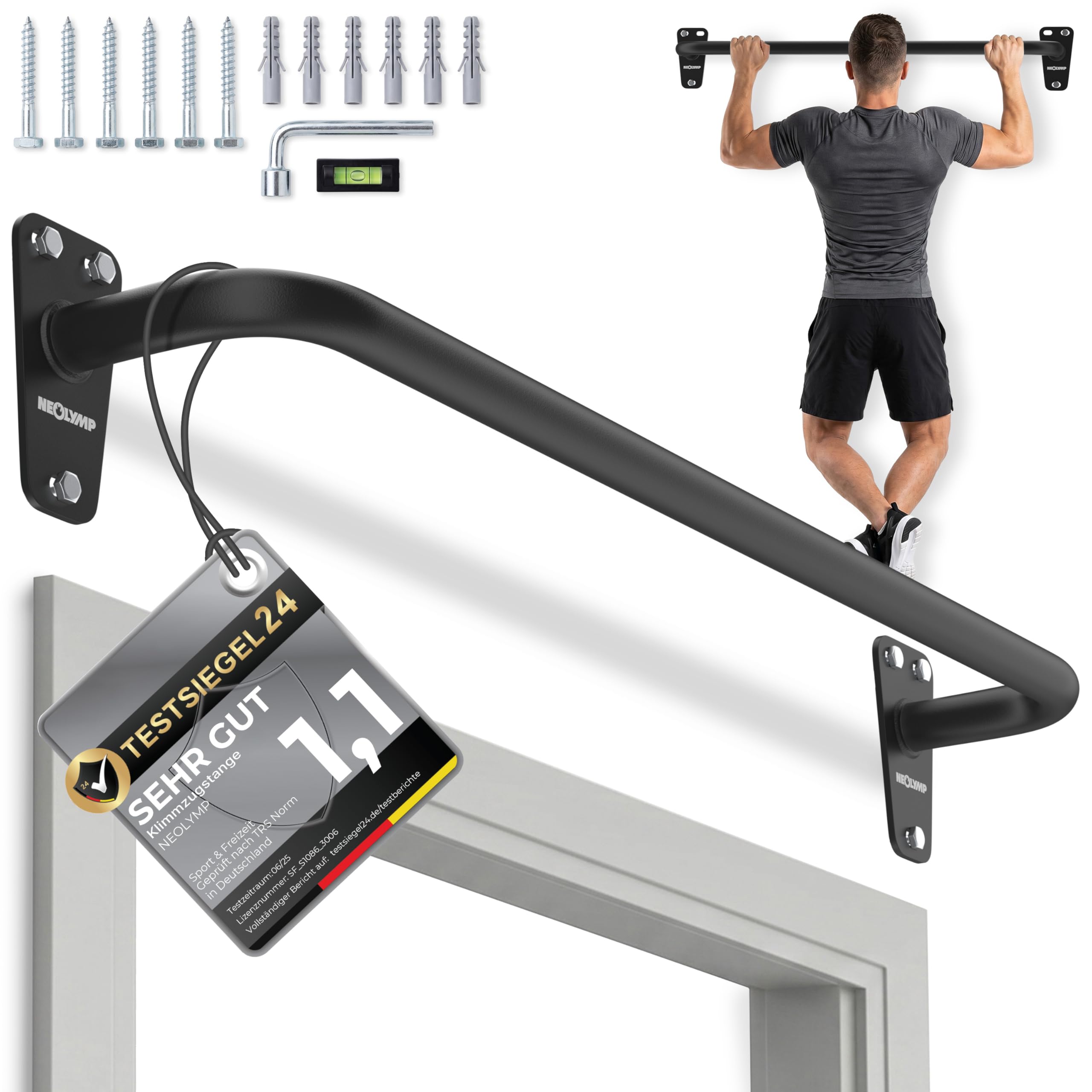 NEOLYMP Klimmzugstange Wandmontage bis 200kg – Stabile Pull Up Bar aus Premium Stahl für Home Gym, Outdoor & Calisthenics – Reckstange für Klimmzüge, Muscle Ups, Beinheben & L-Sit Training